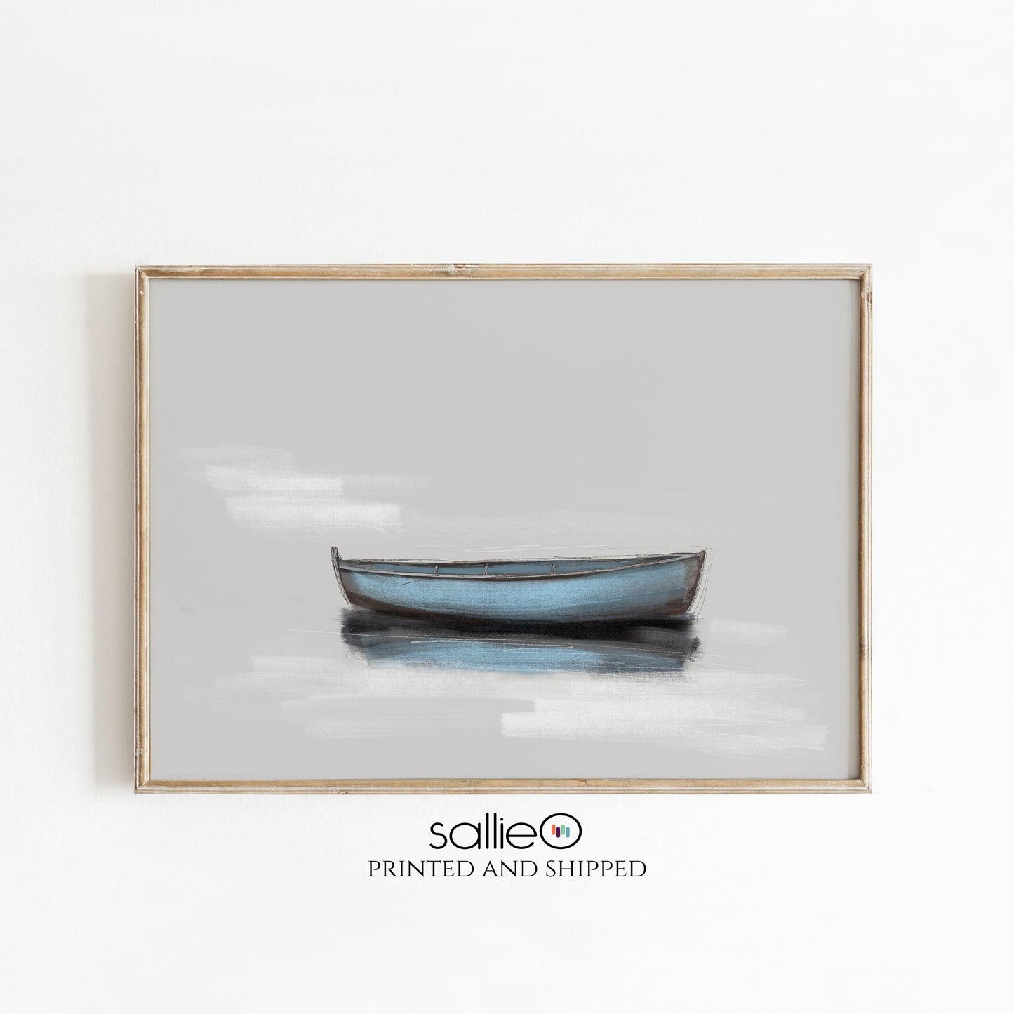 Minimalist Nautical Blue Boat Wall Art Coastal Inspired Print Art for Beach House Living Room Decor, Museum Quality Canvas Prints by SallieO