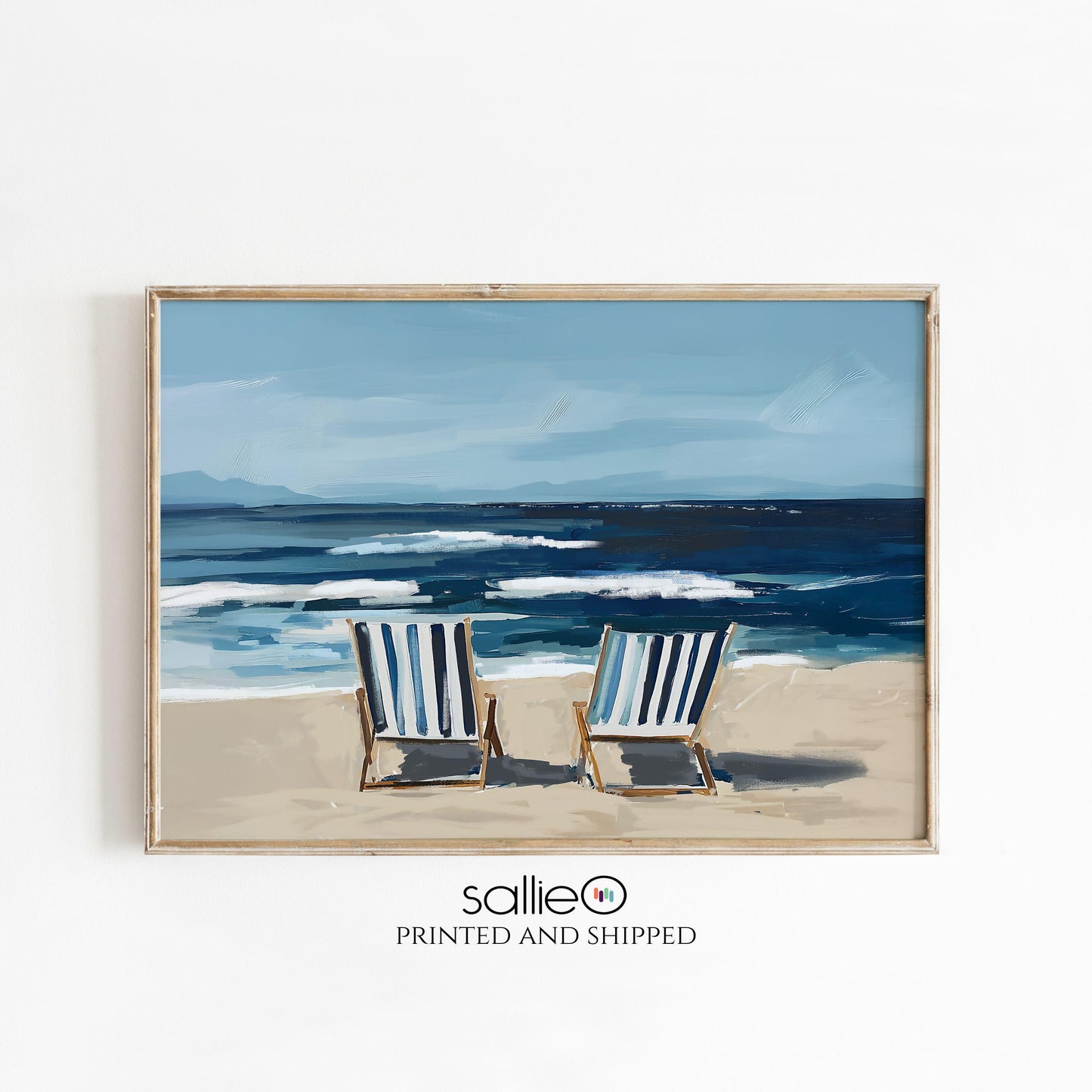 Coastal Wall Art, Seaside Ocean Print, Nautical Summer Decor, Coastal Living Artwork, Large Family Room Wall Print, Striped Beach Chair Art