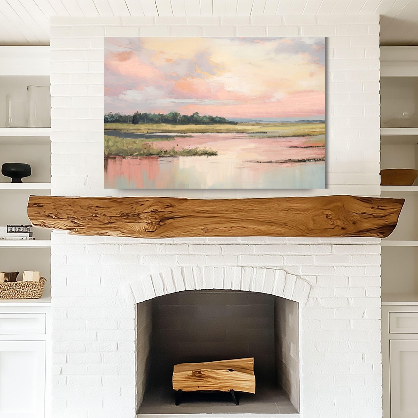 Pastel Marsh Landscape Wall Art Print Soft Coastal Pink Sky Nature Painting, Southern Marshland Fine Art Print, Carolina Sunset
