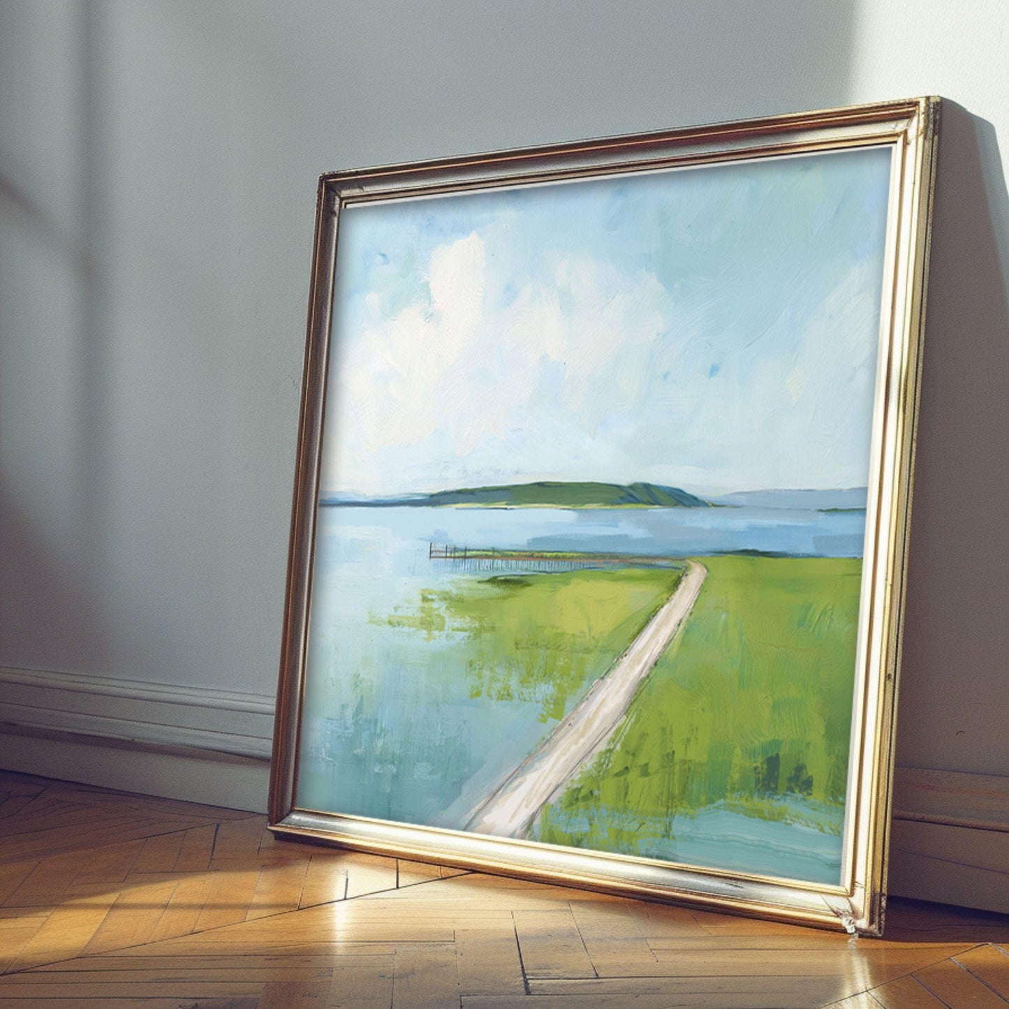 Marsh Landscape Wall Art, Blue and Green Coastal Painting, Family Room Art, Cottagecore decor, Roads of the Eastern Shore 4, SallieO