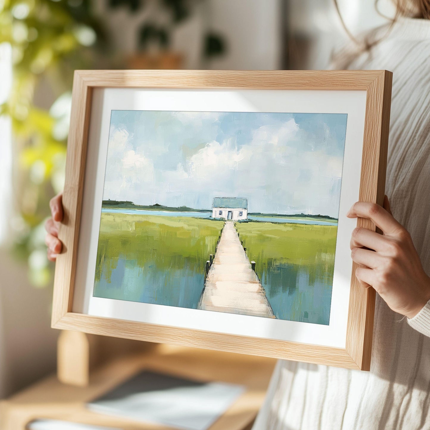 Coastal Marsh Landscape Art Print, Cottagecore Wall Art, Aqua Blue and Green Summer Painting, Boho Coastal Style, SallieO