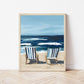 Coastal Wall Art, Nautical Decor, Ocean Painting, Blue Stripe Beach Chair Summer Print, Relaxing Beach Scene, SallieO