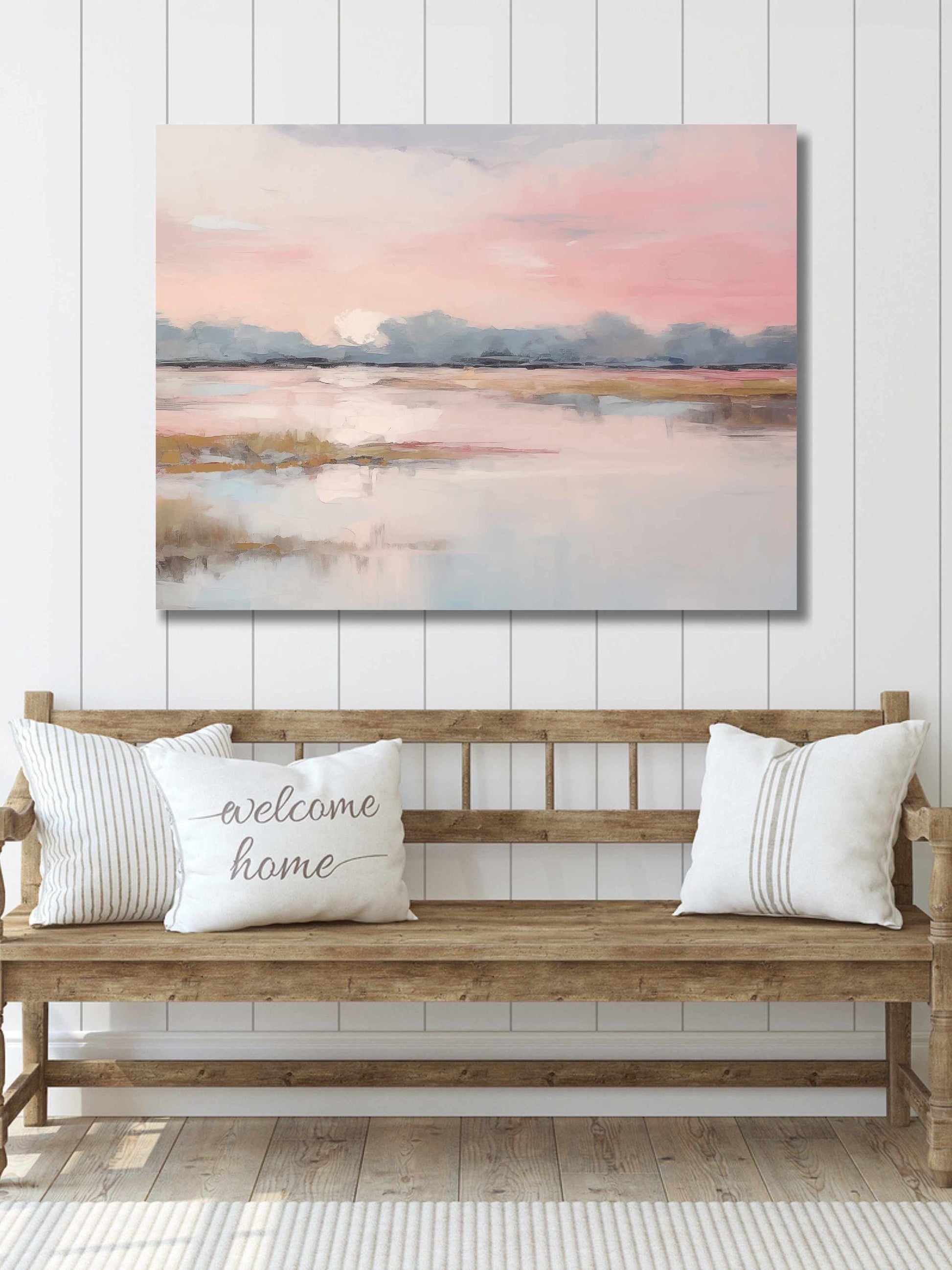 Pink Marsh Landscape Wall Art Print Sunrise Artwork Waterscape Large Wall Art Impressionist Art Cottagecore Decor Fine Art Print,