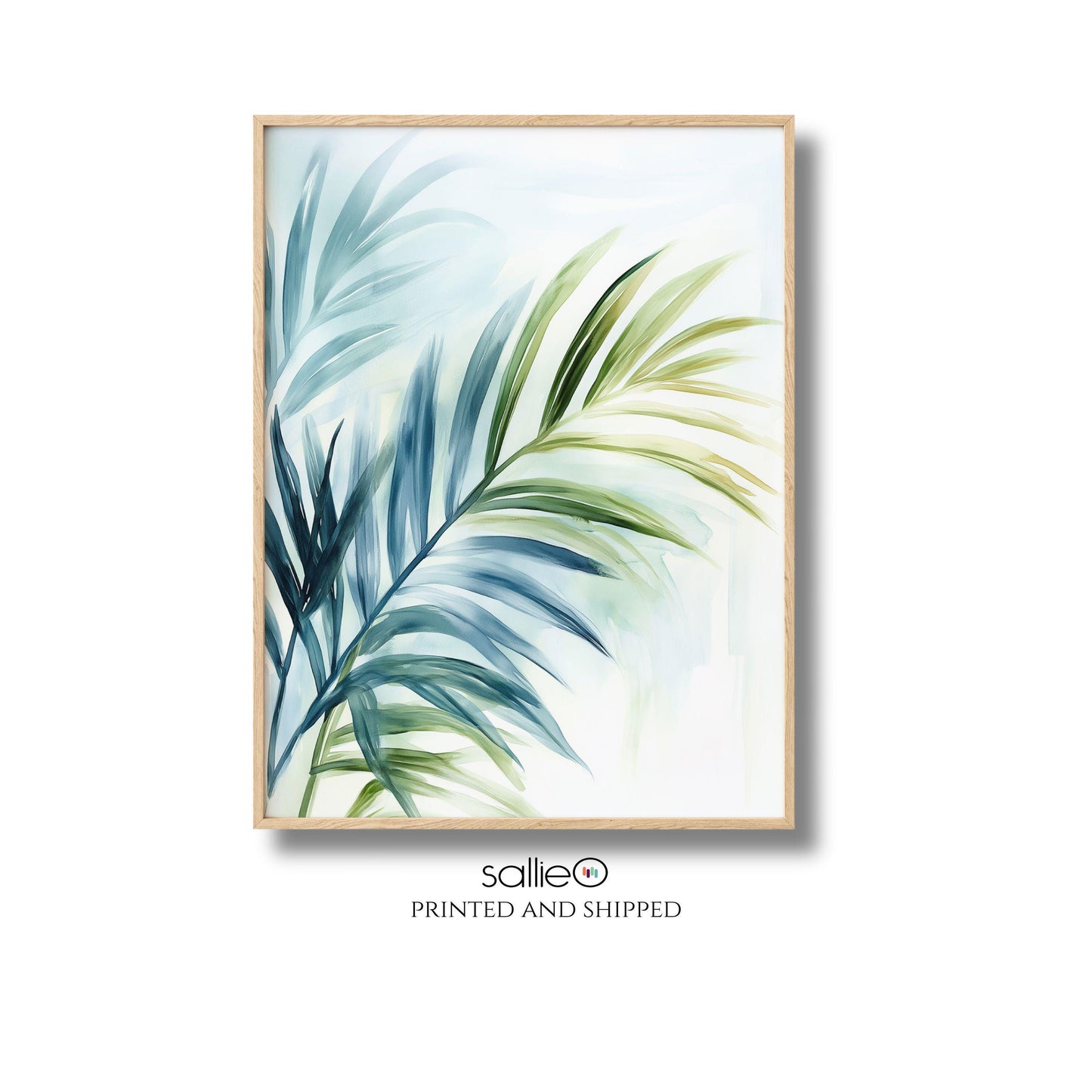 Tropical Wall Art Palm Leaf Print in Blue and Green, Coastal Botanical Decor, Boho Beach House Artwork, Watercolor Wall Art, Palm Frond One