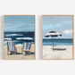 Set of Two Beach Wall Art Prints Navy Blue Modern Coastal Paintings Summer Seaside Wall Decor, SallieO Giclee Canvas Prints