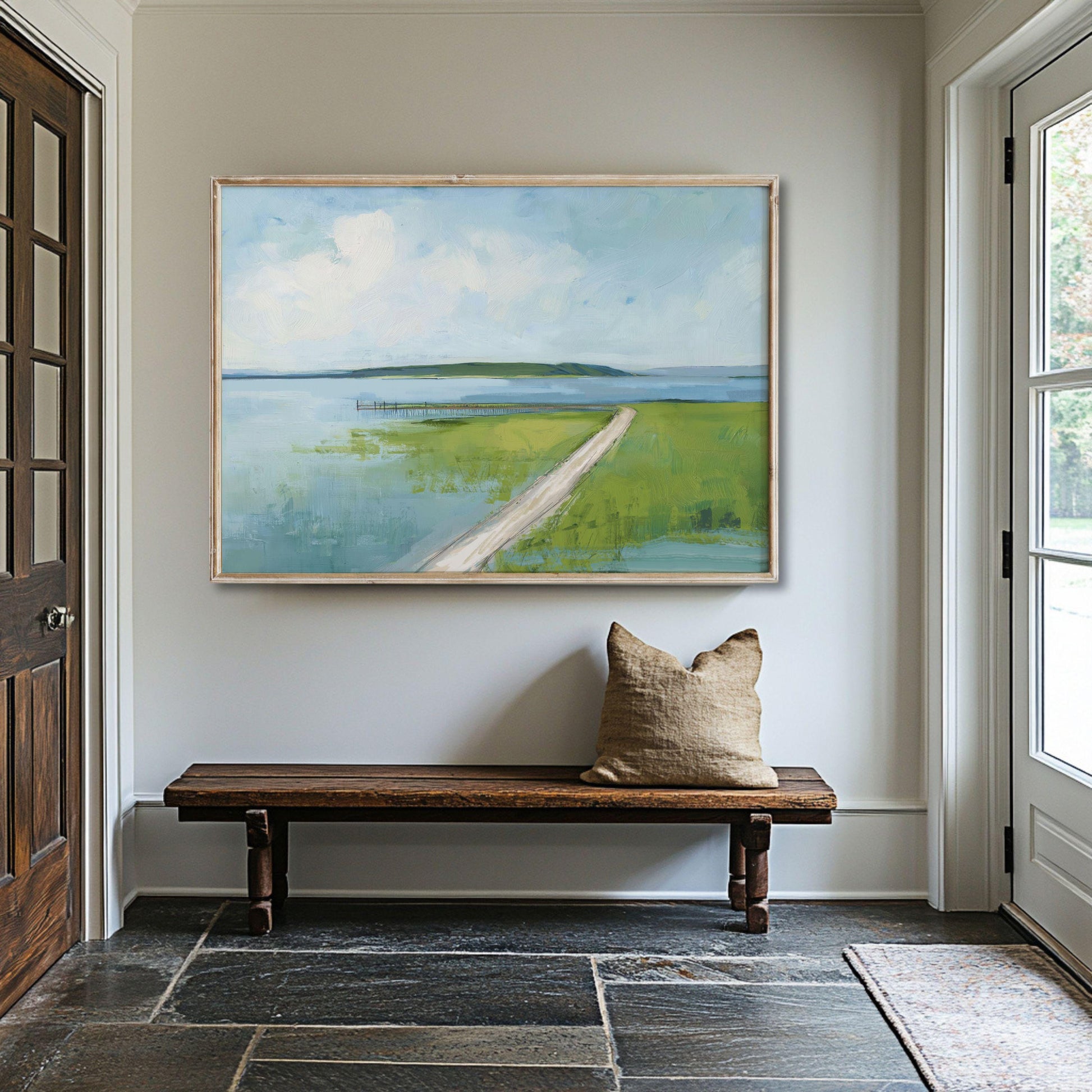 Marsh Landscape Wall Art, Blue and Green Coastal Painting, Family Room Art, Cottagecore decor, Roads of the Eastern Shore 4, SallieO