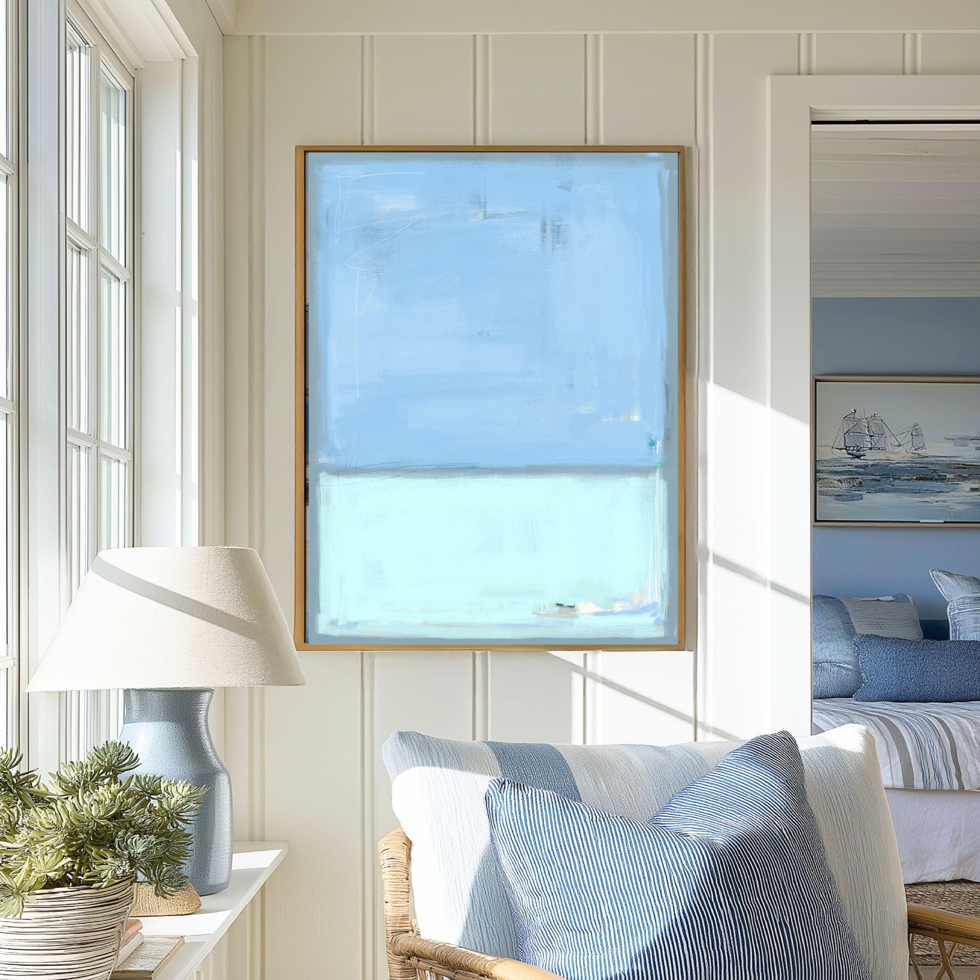 Modern Coastal Abstract Wall Art Print Minimalist Painting for Beach Inspired Decor, Print and Ship Rothko Style Art, Lavender Over Teal
