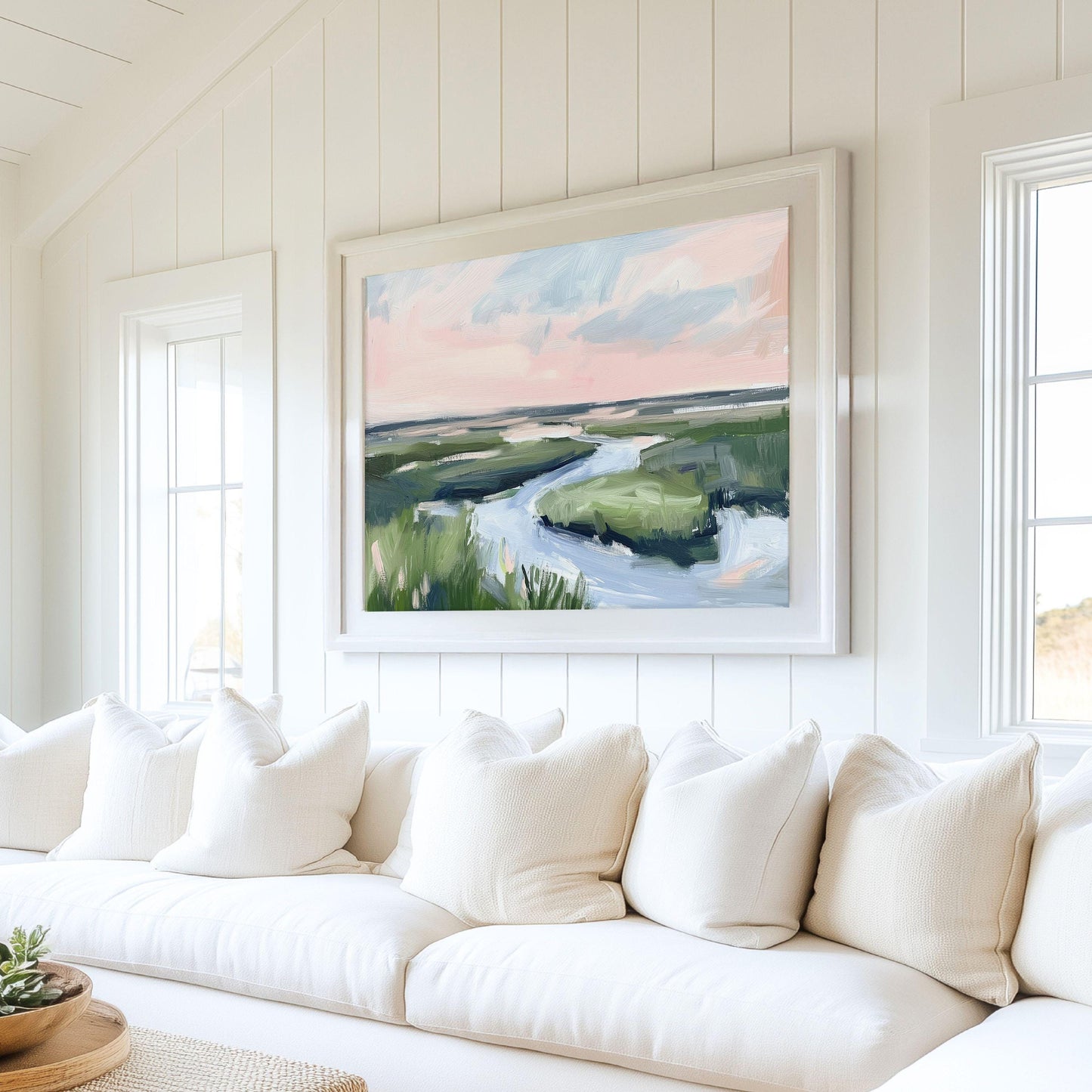 Pink and Green Marsh Landscape Wall Art, Coastal Marshland Painting, Impressionist River Print, Nature Inspired Art, Oyster Cove No 3