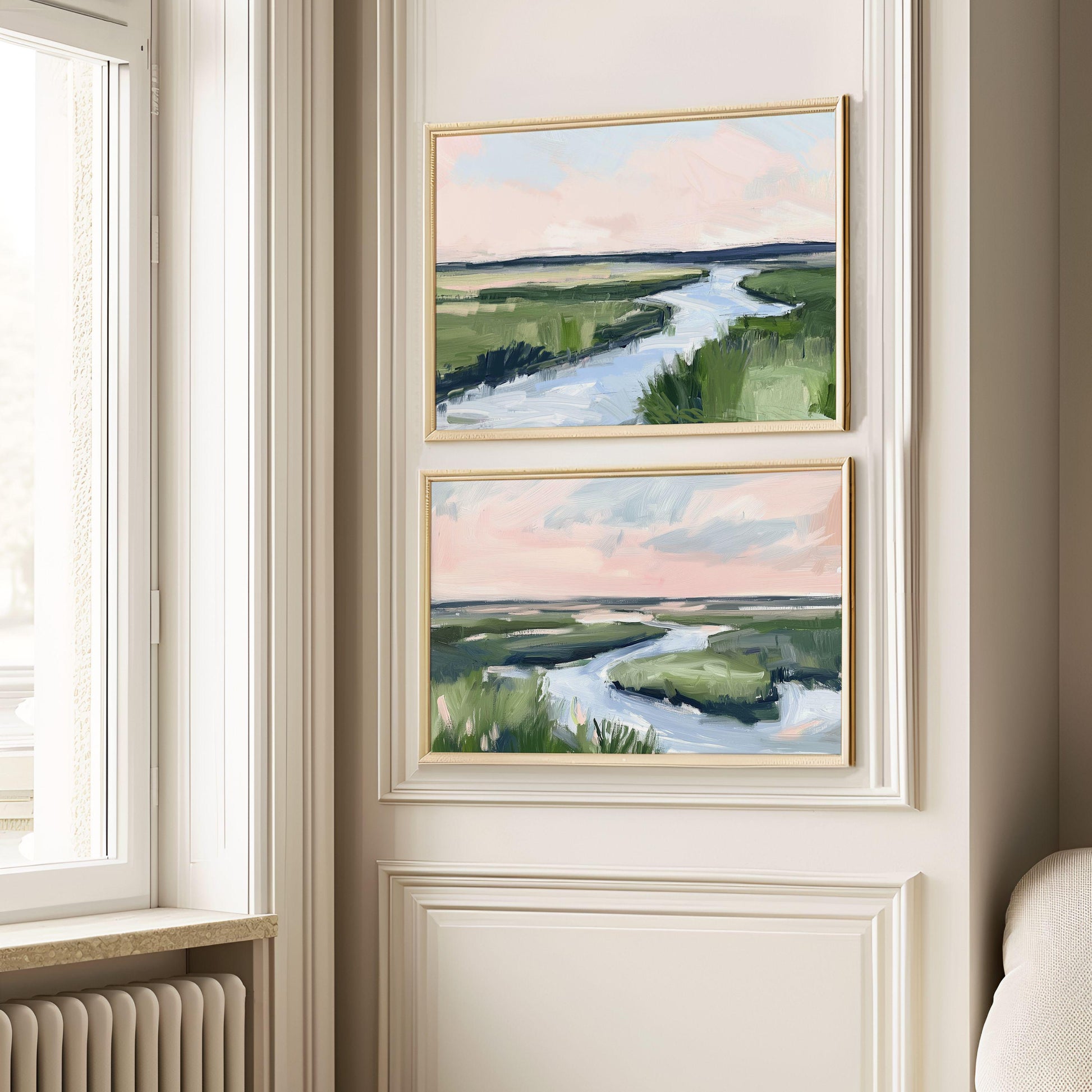 Marshland Coastal Wall Art Print Pink Sky Artwork Lowcountry Wall Decor Pink and Green Tones Family Room Art, Oyster Cove 2 SallieO