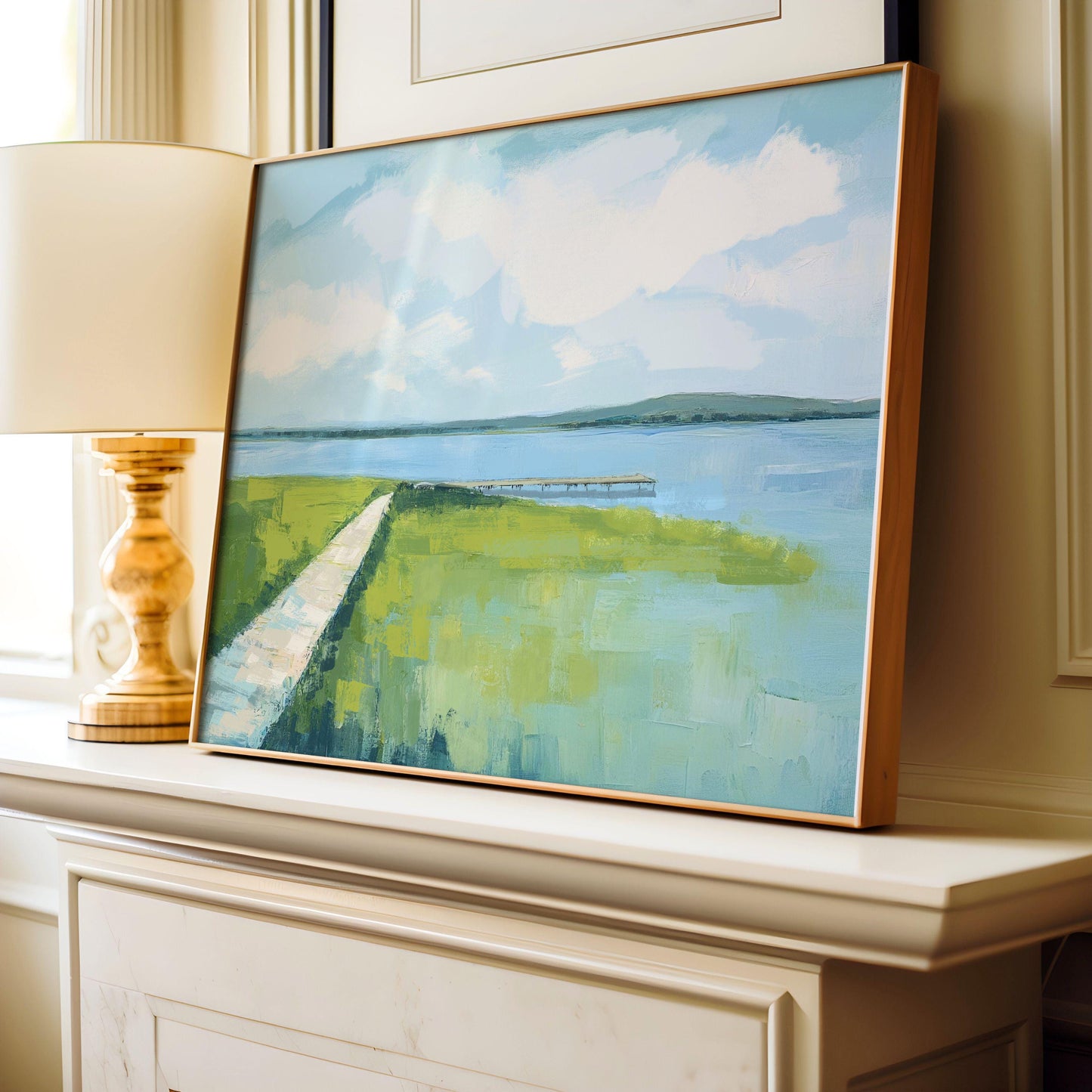 Chesapeake Bay Wall Art Print, Blue Green Marsh Landscape Painting, Modern Coastal Decor, Family Room Art