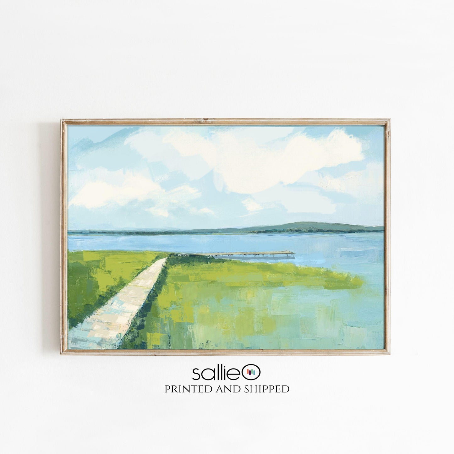 Chesapeake Bay Wall Art Print, Blue Green Marsh Landscape Painting, Modern Coastal Decor, Family Room Art