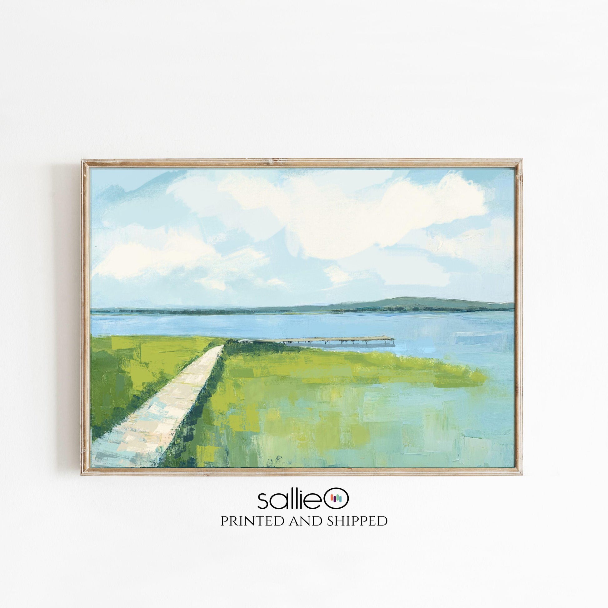 Chesapeake Bay Wall Art Print, Blue Green Marsh Landscape Painting, Modern Coastal Decor, Family Room Art