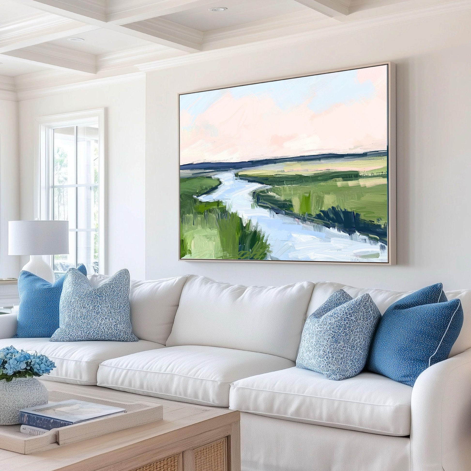 Marshland Coastal Wall Art Print Pink Sky Artwork Lowcountry Wall Decor Pink and Green Tones Family Room Art, Oyster Cove 2 SallieO