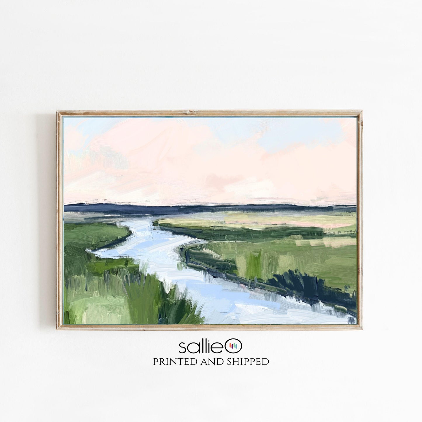 Marshland Coastal Wall Art Print Pink Sky Artwork Lowcountry Wall Decor Pink and Green Tones Family Room Art, Oyster Cove 2 SallieO