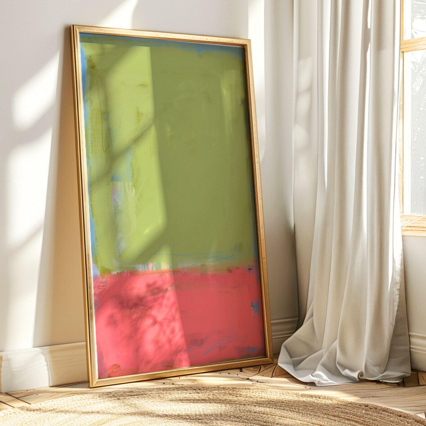 Modern Rothko Abstract Wall Art Print Green and Red Minimalist Painting for Beach Inspired Decor, Print and Ship Rothko Style Art
