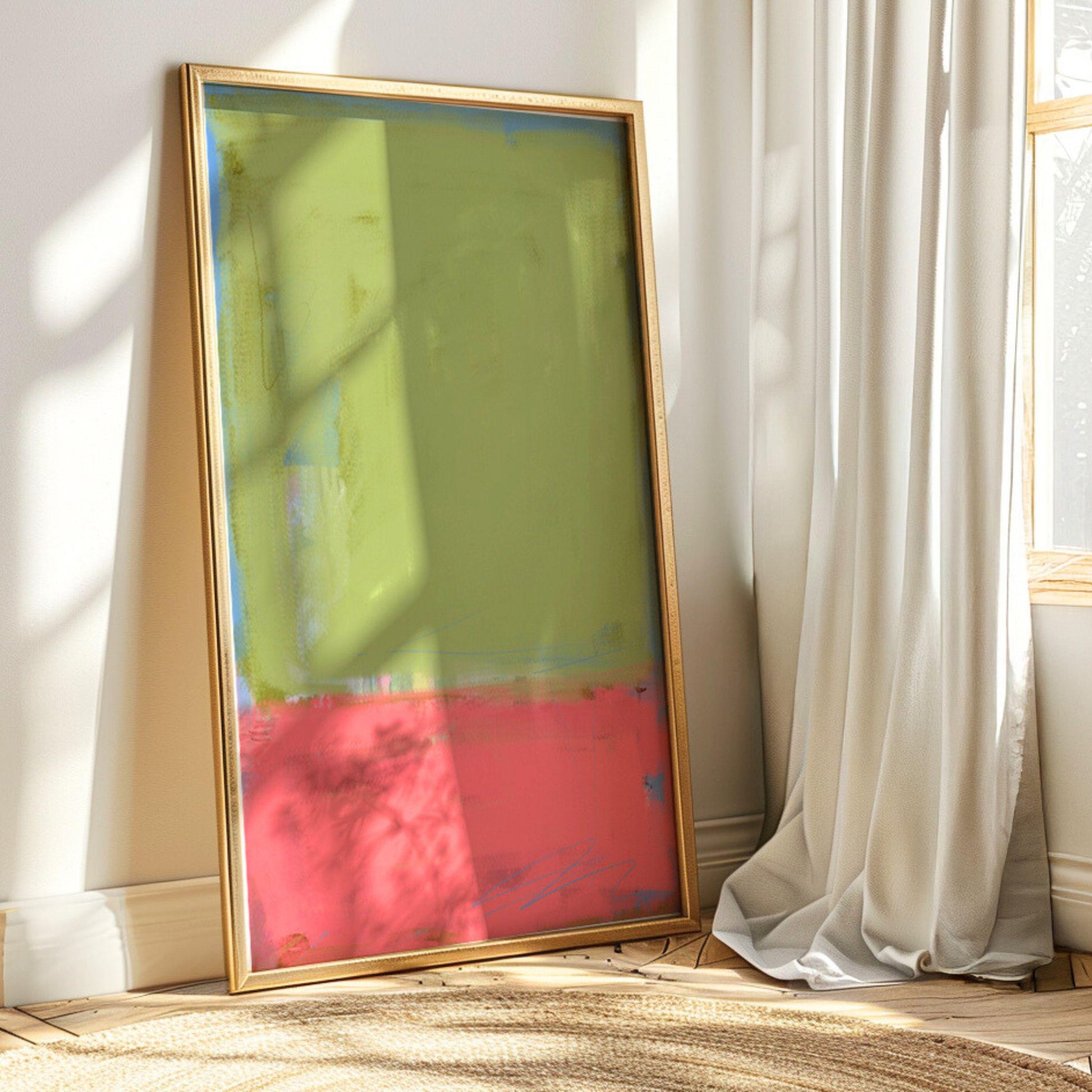 Modern Rothko Abstract Wall Art Print Green and Red Minimalist Painting for Beach Inspired Decor, Print and Ship Rothko Style Art