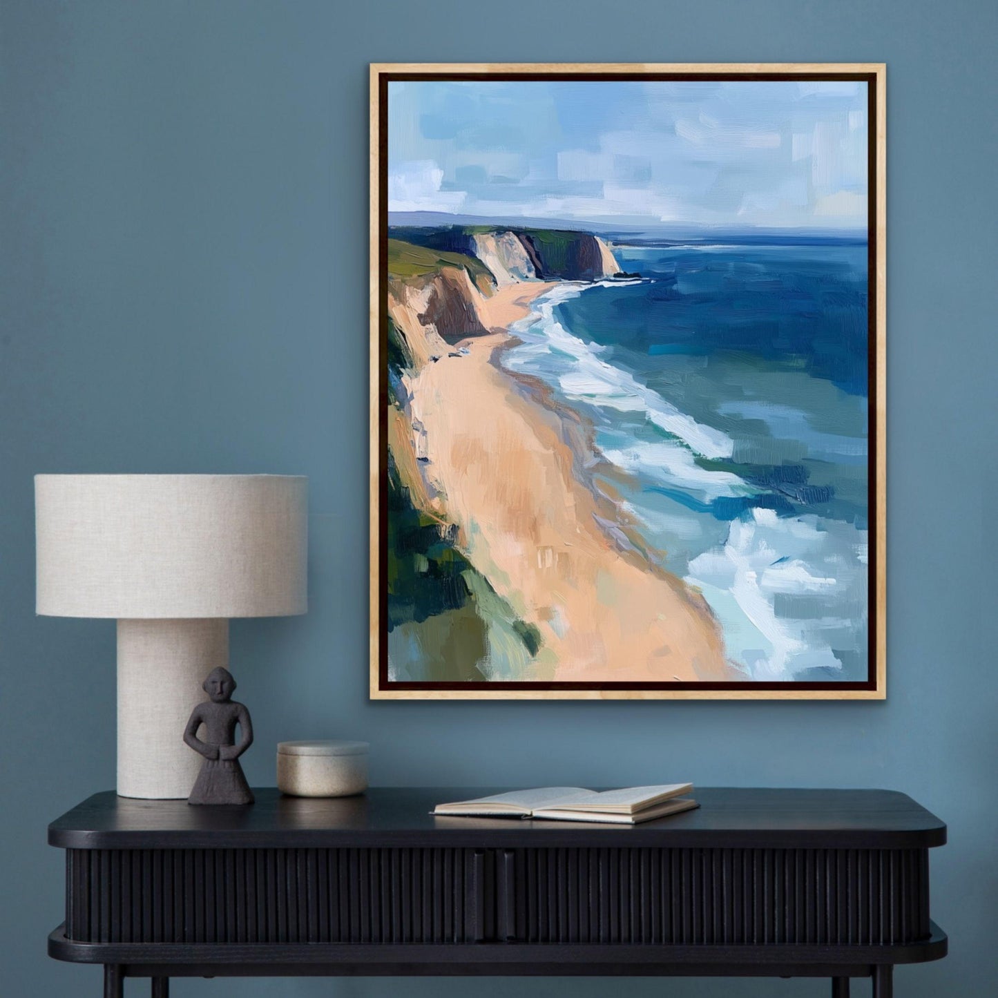 Pacific Ocean Cliff Art Print, Modern Beach House Decor, Vertical Artwork in Wrapped Canvas or Cotton Rag Paper, Framing Available