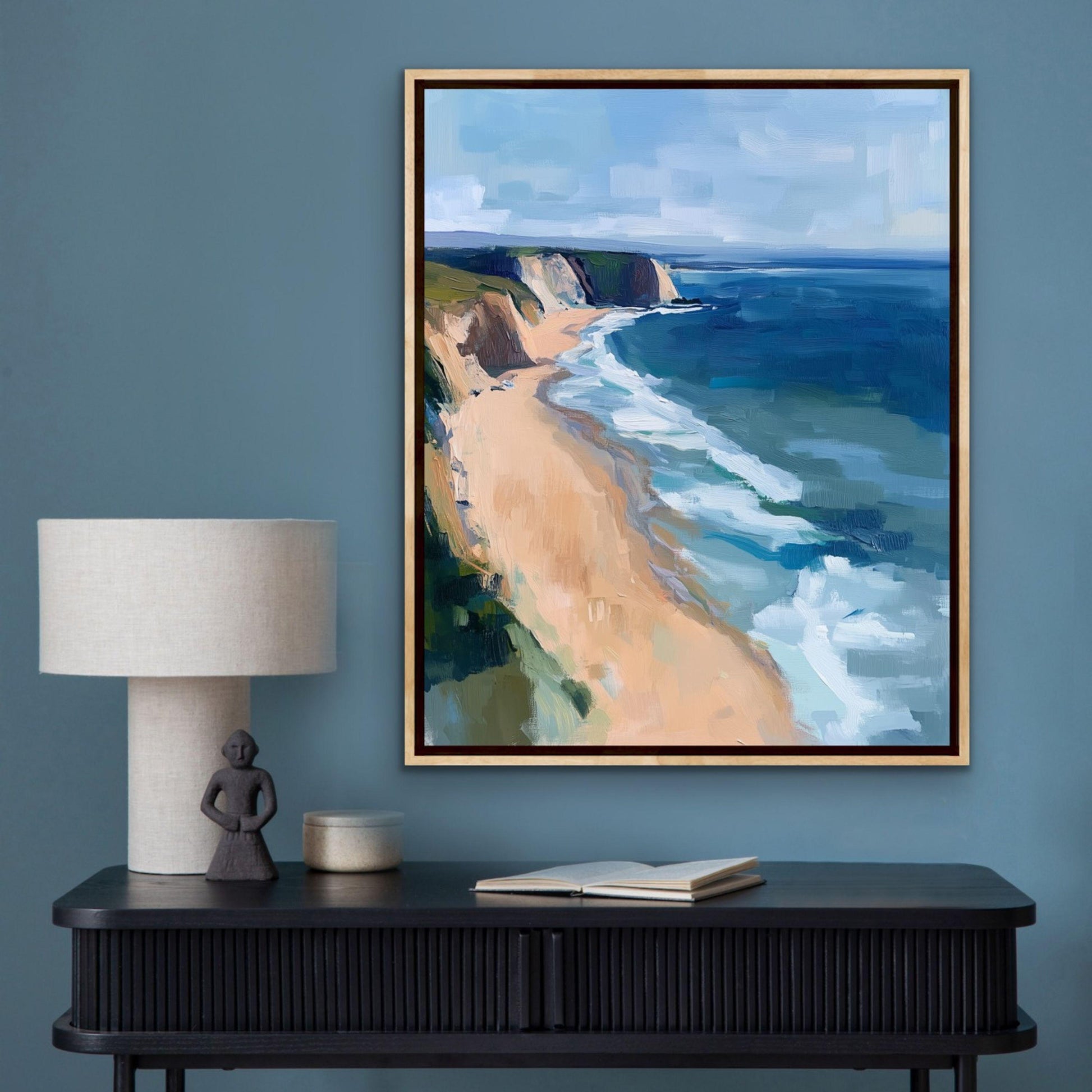 Pacific Ocean Cliff Art Print, Modern Beach House Decor, Vertical Artwork in Wrapped Canvas or Cotton Rag Paper, Framing Available