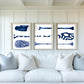 Set of 3 Blue and White Canoe Paddle Prints, Nautical Wall Art Beach House Decor, Family Room Art, Lake House Painting, SallieO
