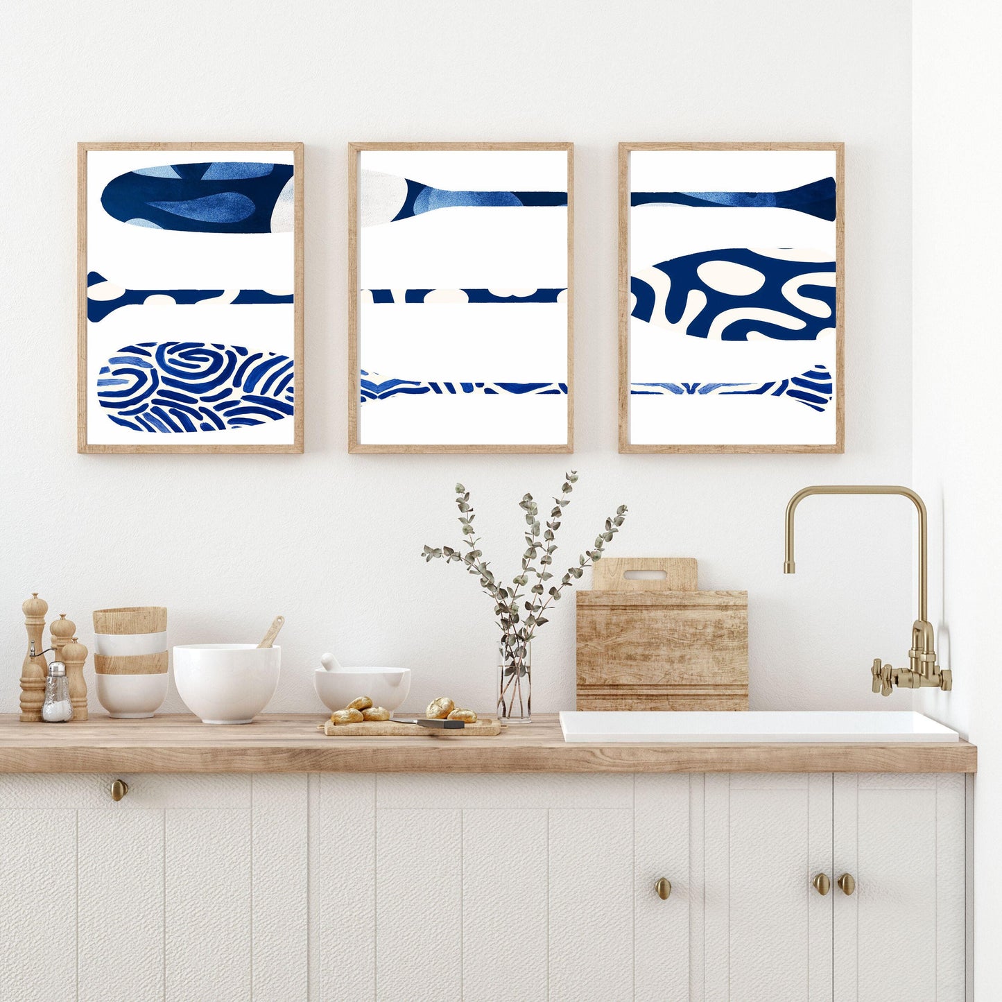Set of 3 Blue and White Canoe Paddle Prints, Nautical Wall Art Beach House Decor, Family Room Art, Lake House Painting, SallieO