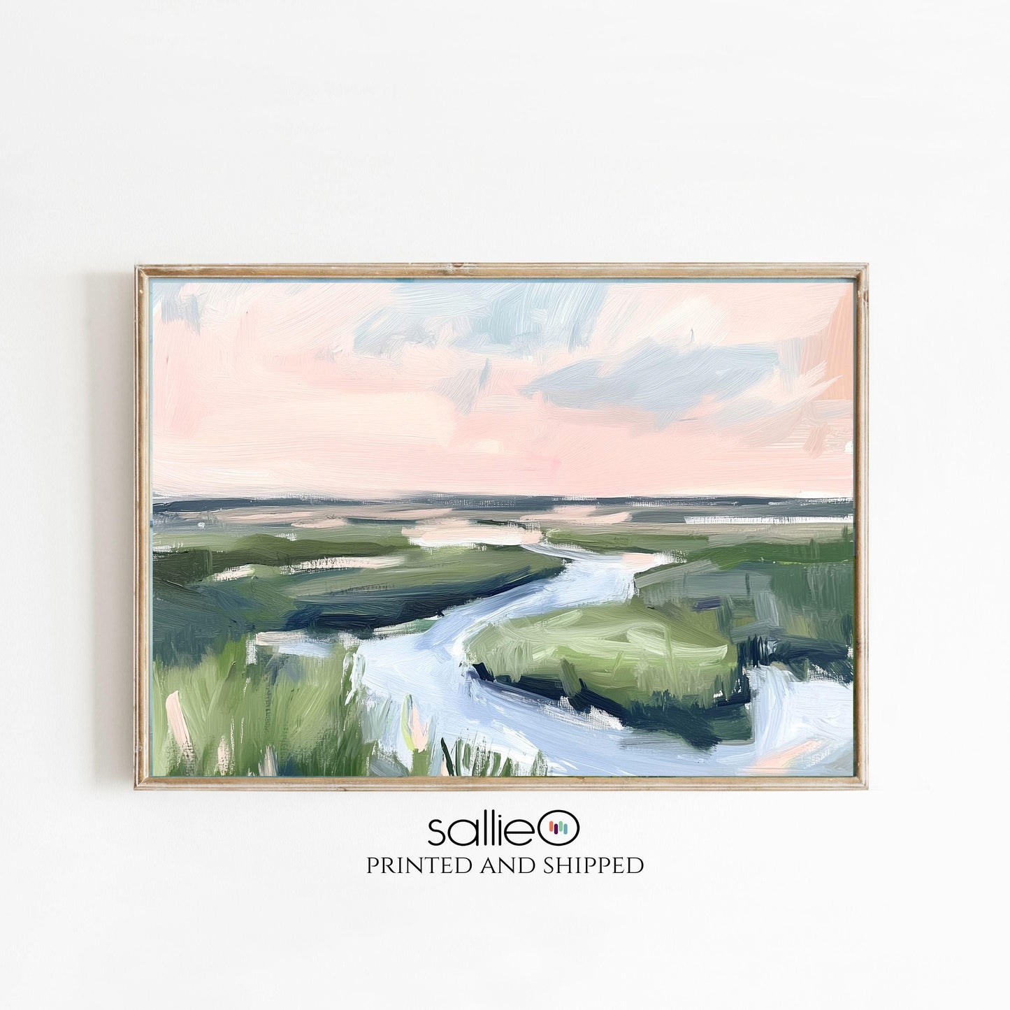 Pink and Green Marsh Landscape Wall Art, Coastal Marshland Painting, Impressionist River Print, Nature Inspired Art, Oyster Cove No 3