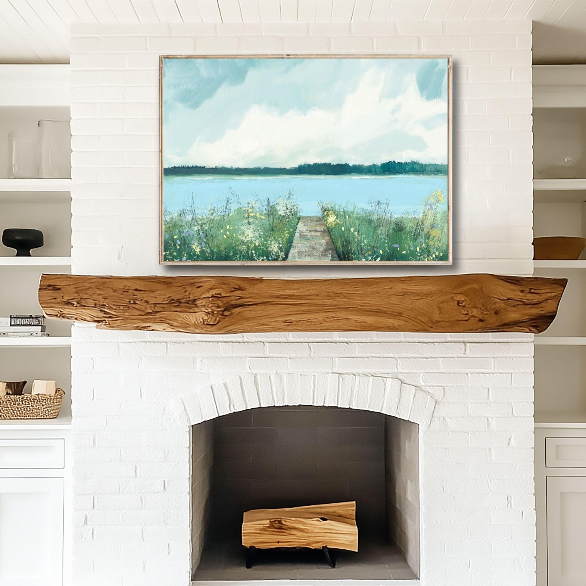 Marshland Coastal Wall Art River Wildflowers and Boardwalk Landscape Giclee Print Modern Coastal Decor, River Watch Art SallieO
