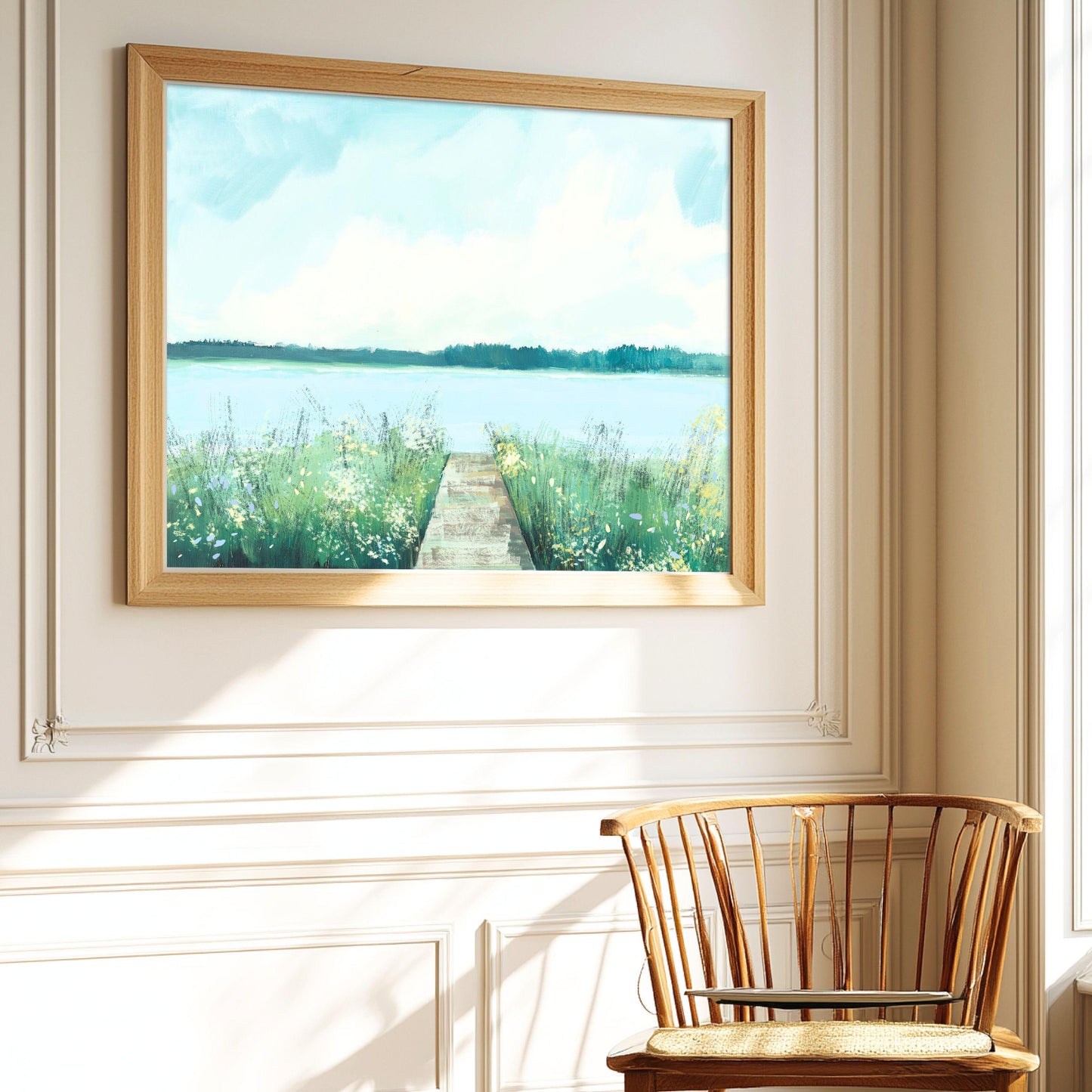 Marshland Coastal Wall Art River Wildflowers and Boardwalk Landscape Giclee Print Modern Coastal Decor, River Watch Art SallieO