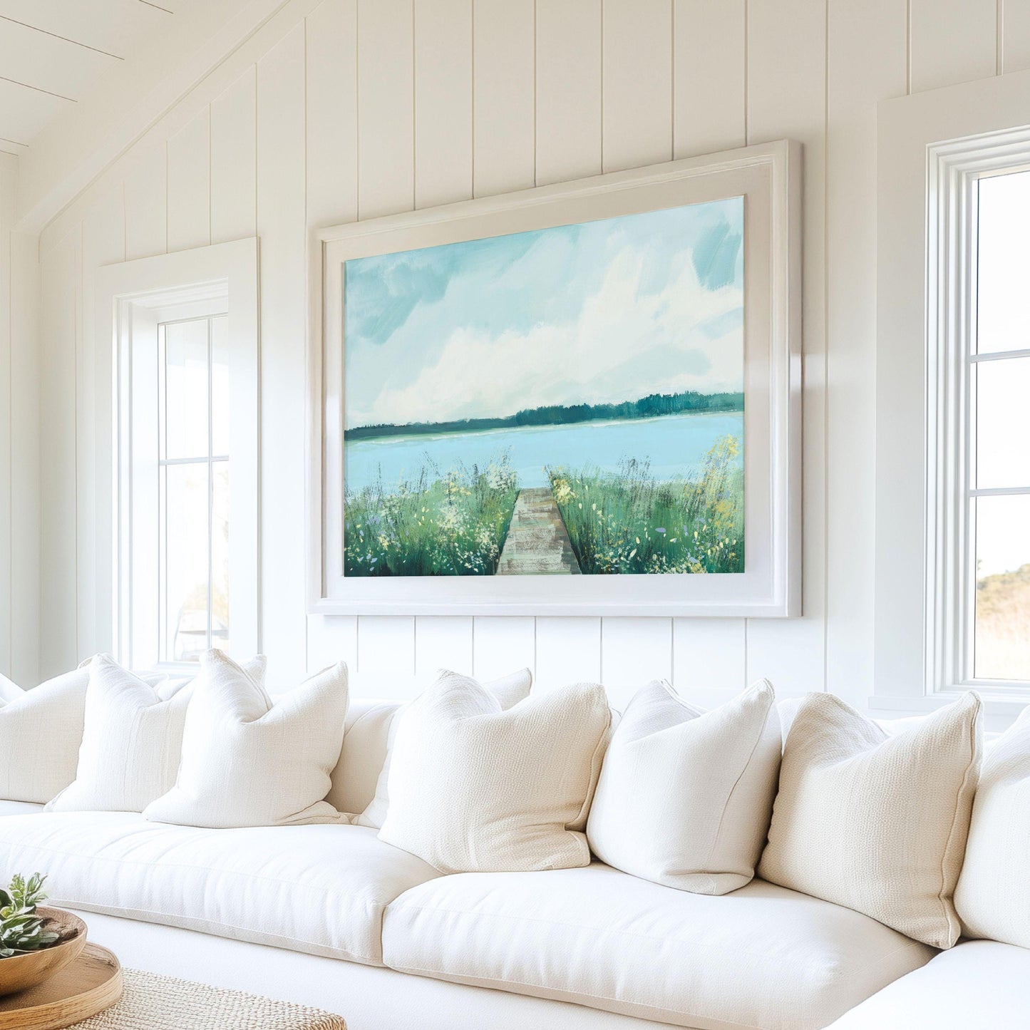Marshland Coastal Wall Art River Wildflowers and Boardwalk Landscape Giclee Print Modern Coastal Decor, River Watch Art SallieO