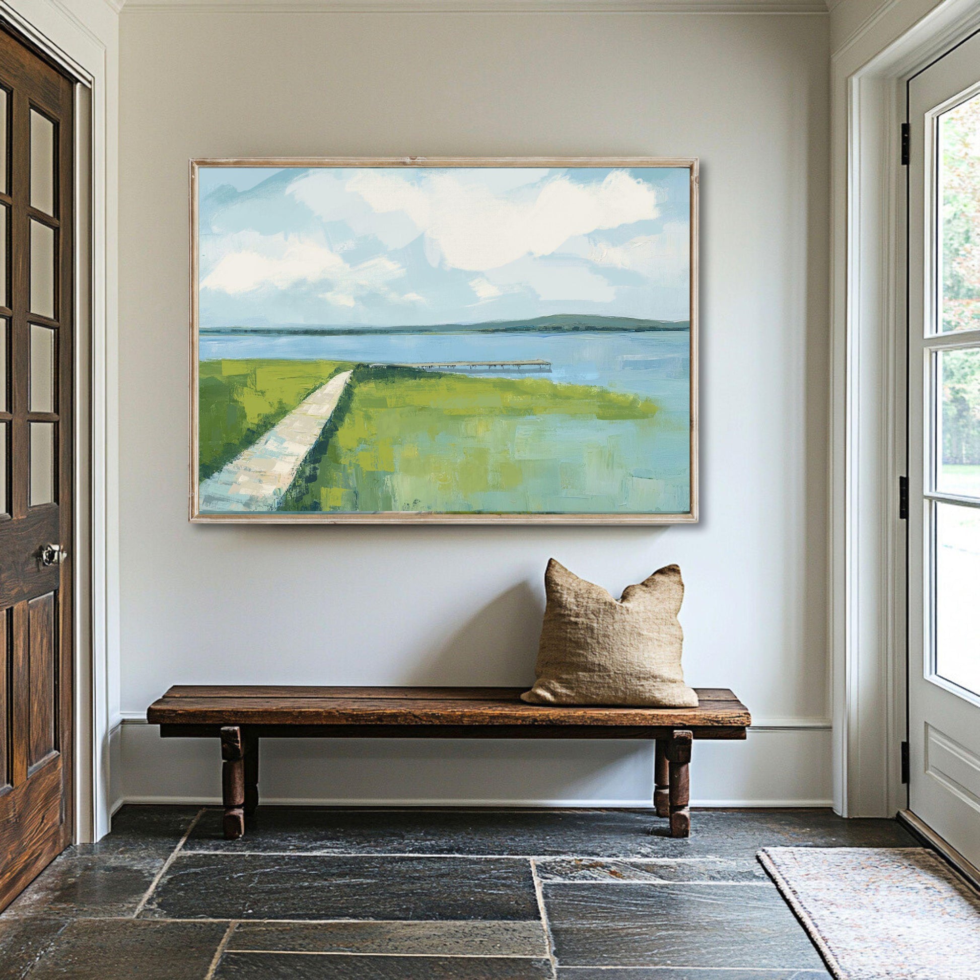 Chesapeake Bay Wall Art Print, Blue Green Marsh Landscape Painting, Modern Coastal Decor, Family Room Art