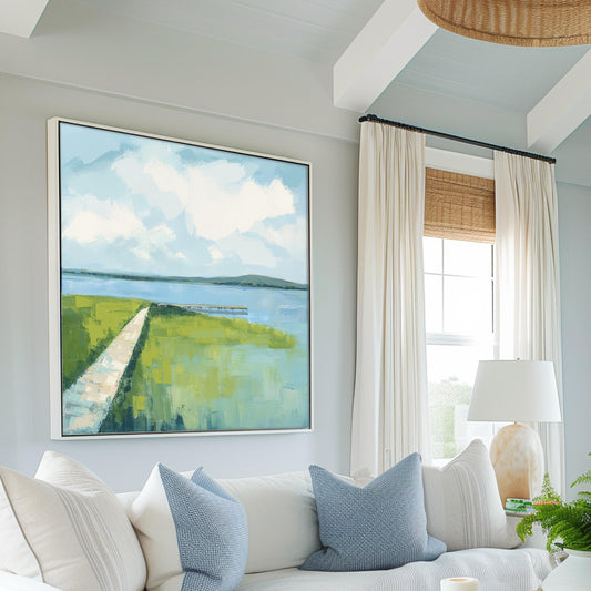 Chesapeake Bay Wall Art Print, Blue Green Marsh Landscape Painting, Modern Coastal Decor, Family Room Art