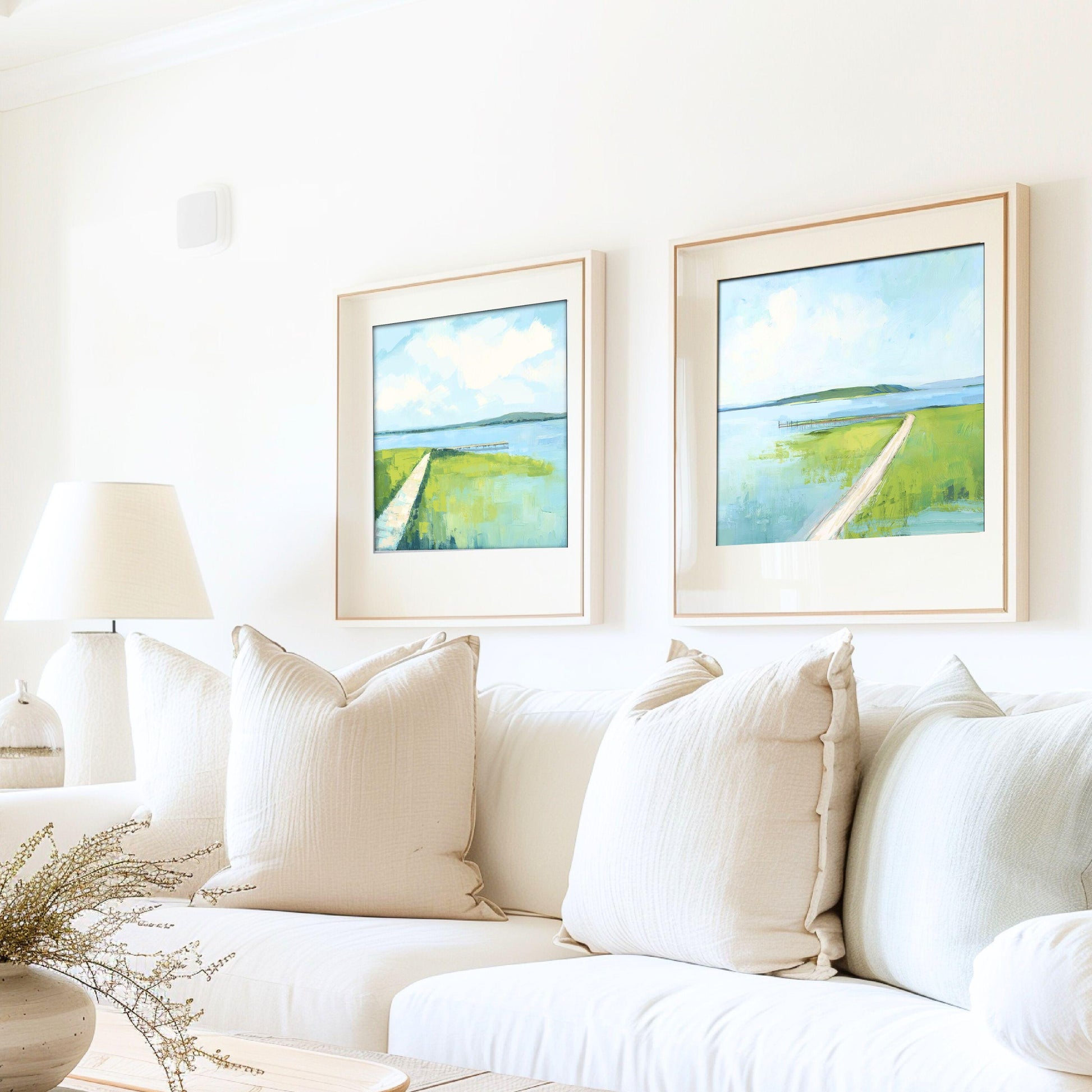 Set of Two Beach Wall Art Prints Navy Blue Modern Coastal Paintings Summer Seaside Wall Decor, SallieO Giclee Canvas Prints
