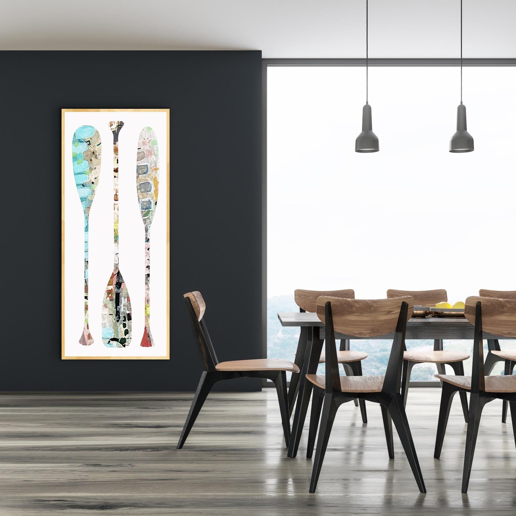Abstract Nautical Paddle Art Print Colorful Boho Beach House Art, Unique Canoe Oars Filled with Abstract Designs by SallieO