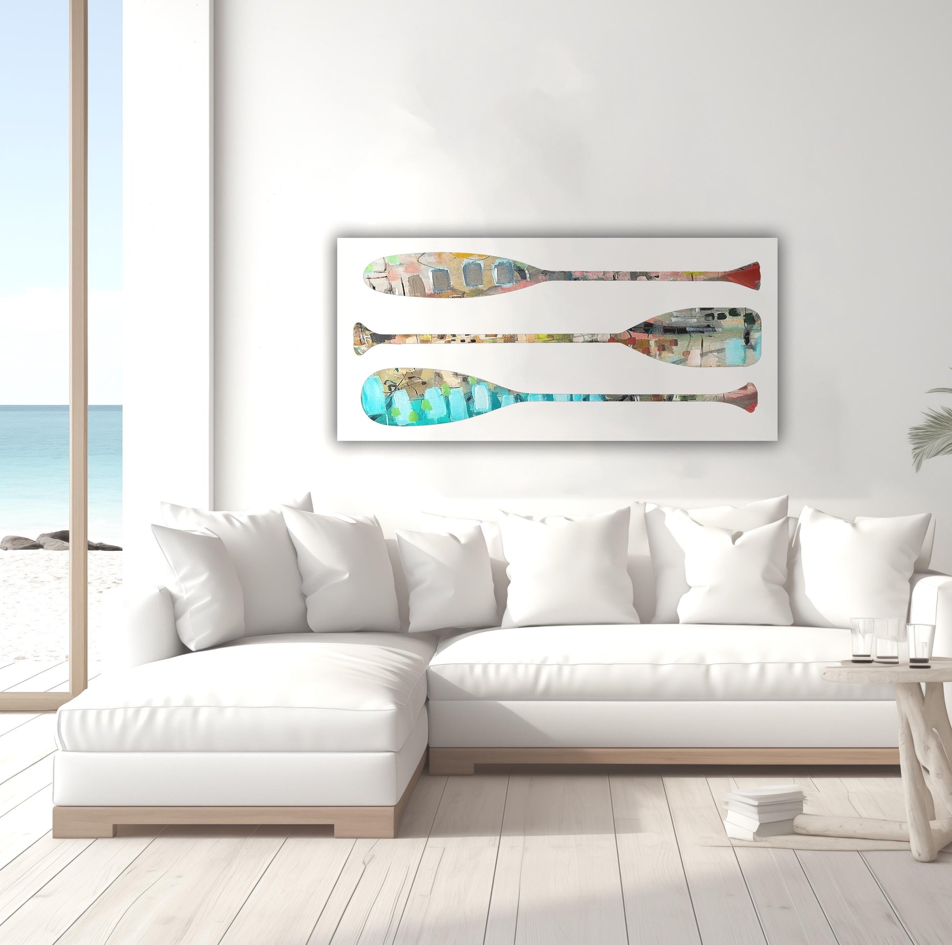 Abstract Nautical Paddle Art Print Colorful Boho Beach House Art, Unique Canoe Oars Filled with Abstract Designs by SallieO