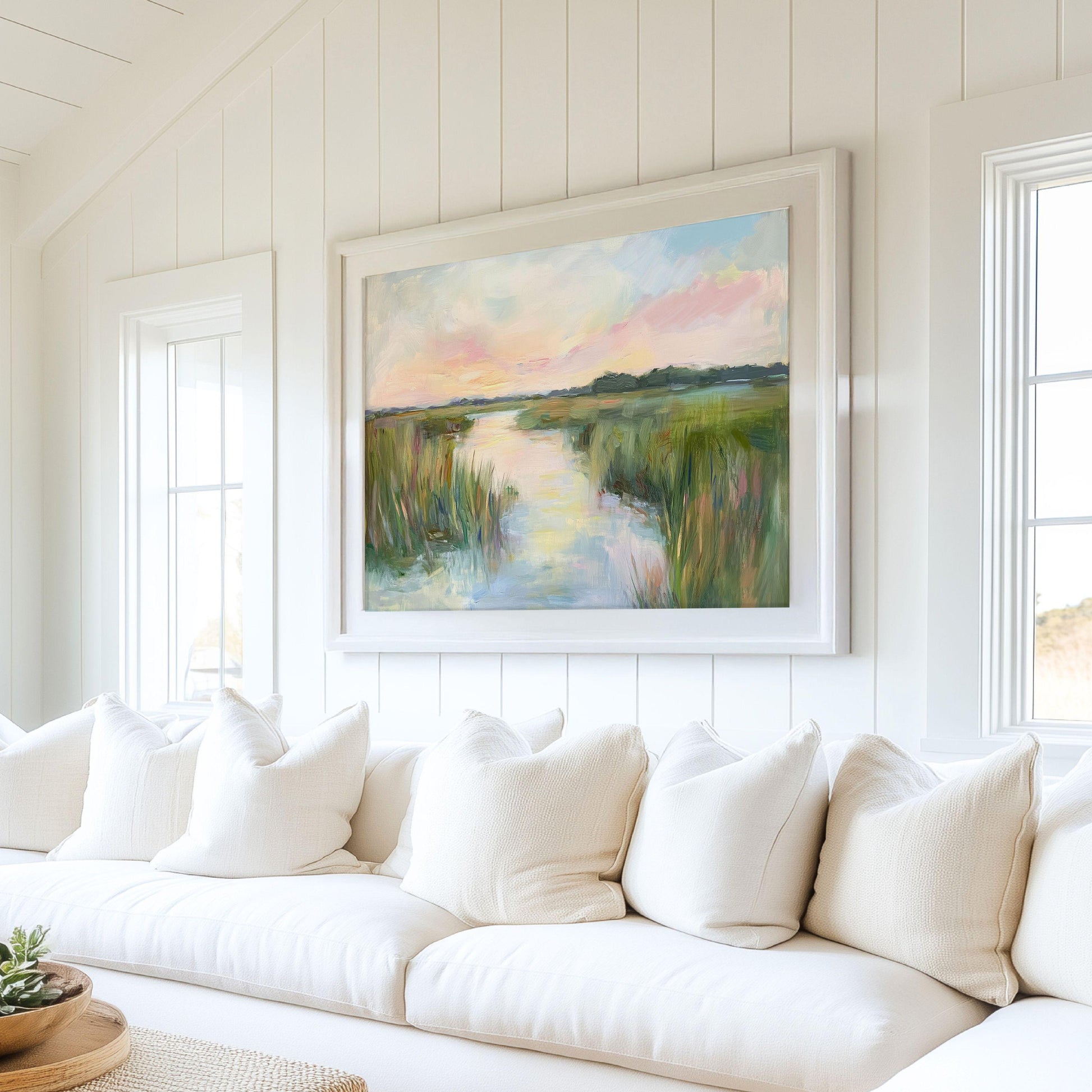 Coastal Marsh Art Print: Pastel Sunset Landscape, Southern Decor
