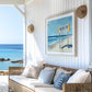 Coastal Beach Sign Wall Art Print, "Beach Open" Summer Wall Decor, Coastal Landscape Beach Art, Blue Ocean Print for Beach House, SallieO