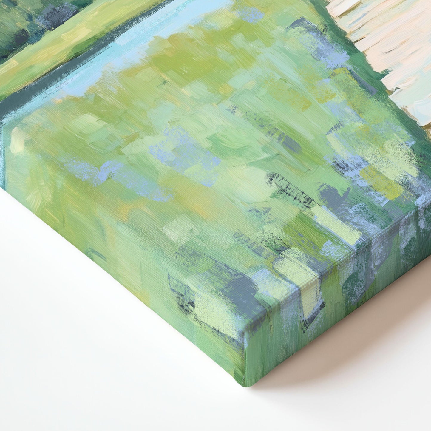 Marshland Boardwalk By the Riverbank Art Print, Soft Blue and Green Coastal Landscape Painting, Modern Coastal Decor