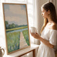 Marshland Boardwalk By the Riverbank Art Print, Soft Blue and Green Coastal Landscape Painting, Modern Coastal Decor