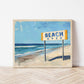 Coastal Beach Sign Wall Art Print, "Beach Open" Summer Wall Decor, Coastal Landscape Beach Art, Blue Ocean Print for Beach House, SallieO