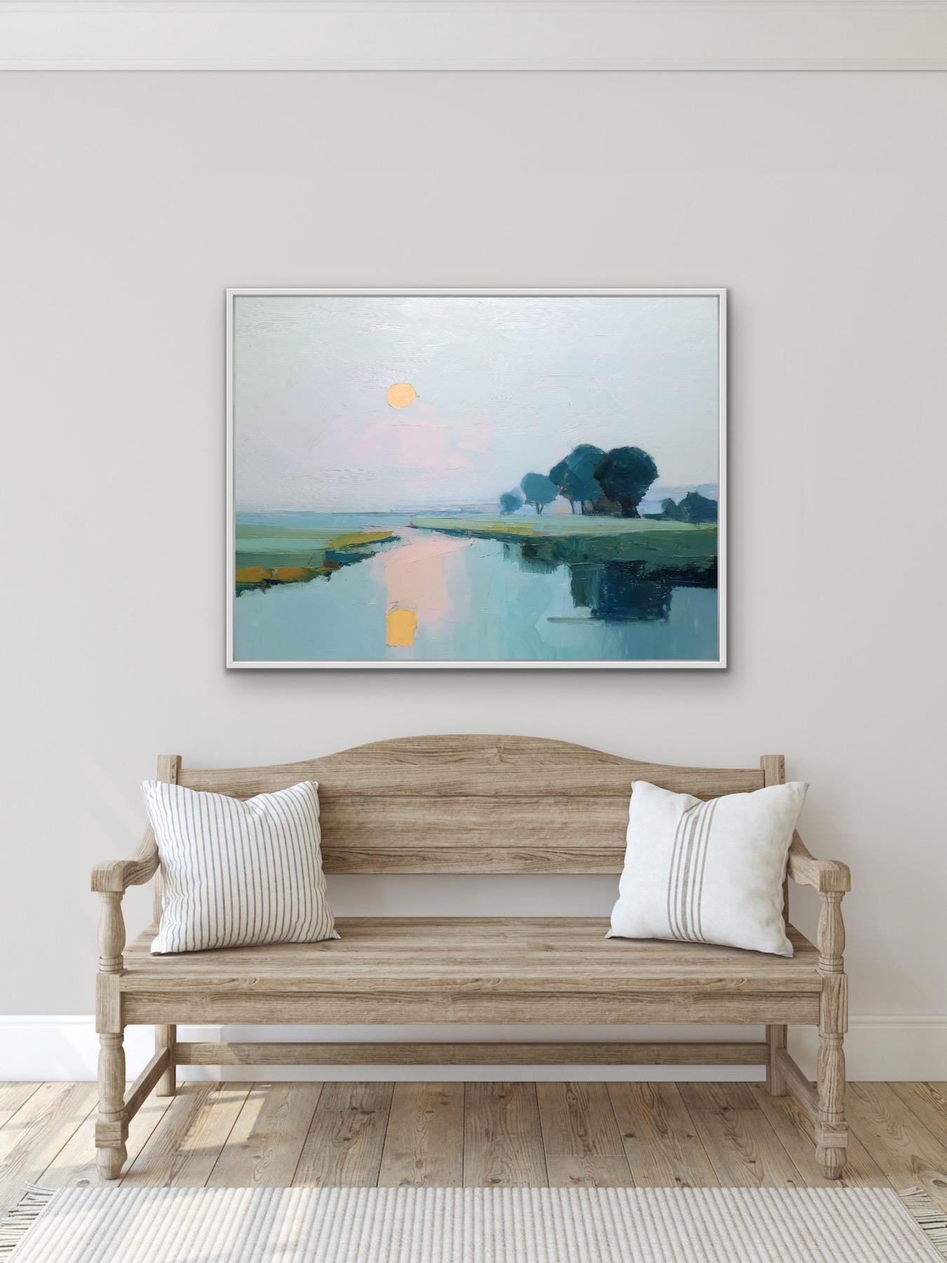 Coastal Marsh Sunset Art Print: Textured Pastel Landscape, SallieO
