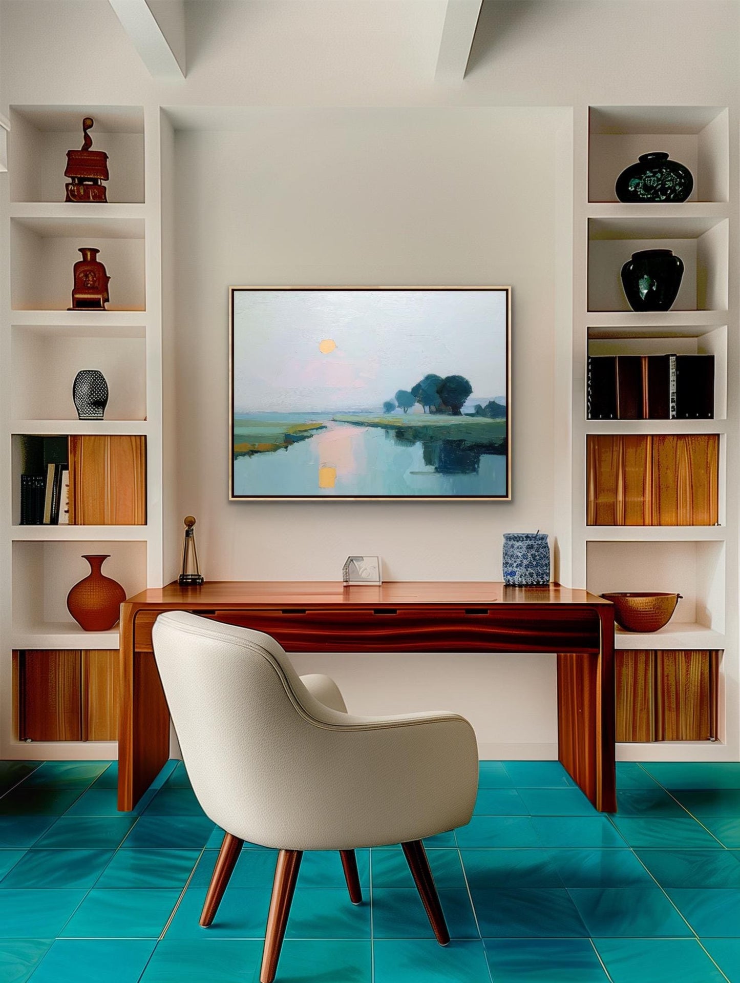 Coastal Marsh Sunset Art Print: Textured Pastel Landscape, SallieO