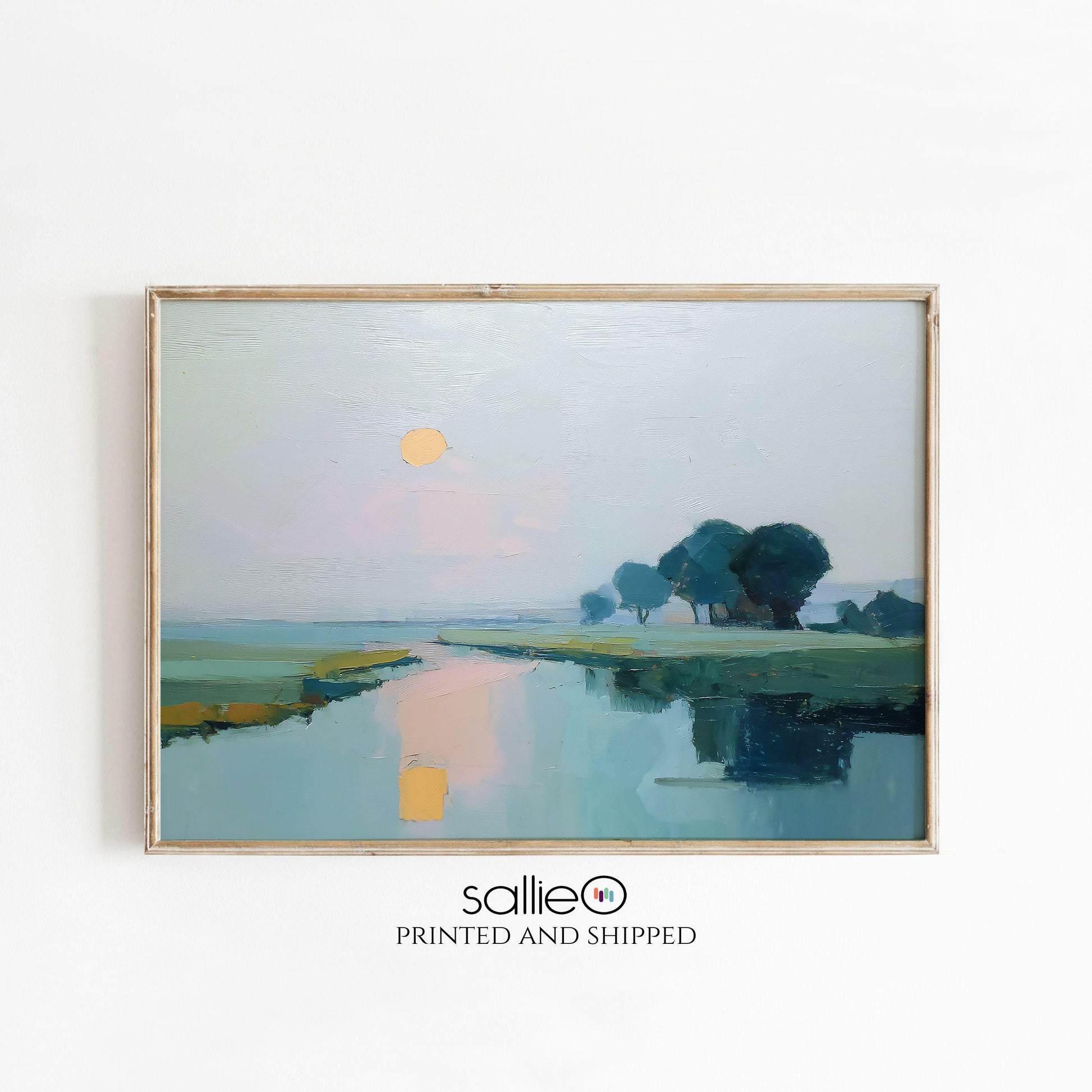 Coastal Marsh Sunset Art Print: Textured Pastel Landscape, SallieO