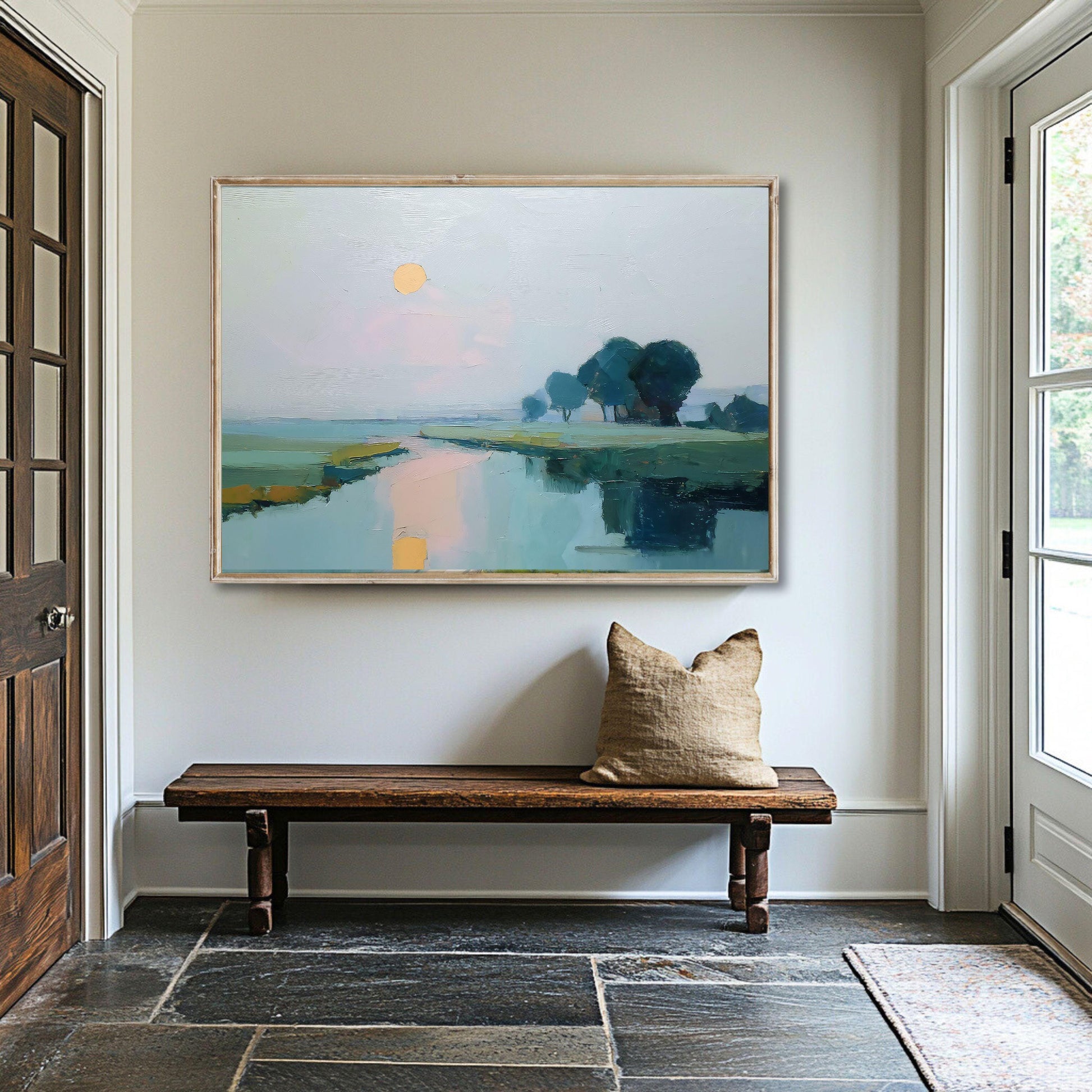 Coastal Marsh Sunset Art Print: Textured Pastel Landscape, SallieO