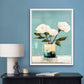 Coastal Cottage Floral Wall Art Print, Blue, Green and White Roses Still Life Art