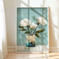 Coastal Cottage Floral Wall Art Print, Blue, Green and White Roses Still Life Art