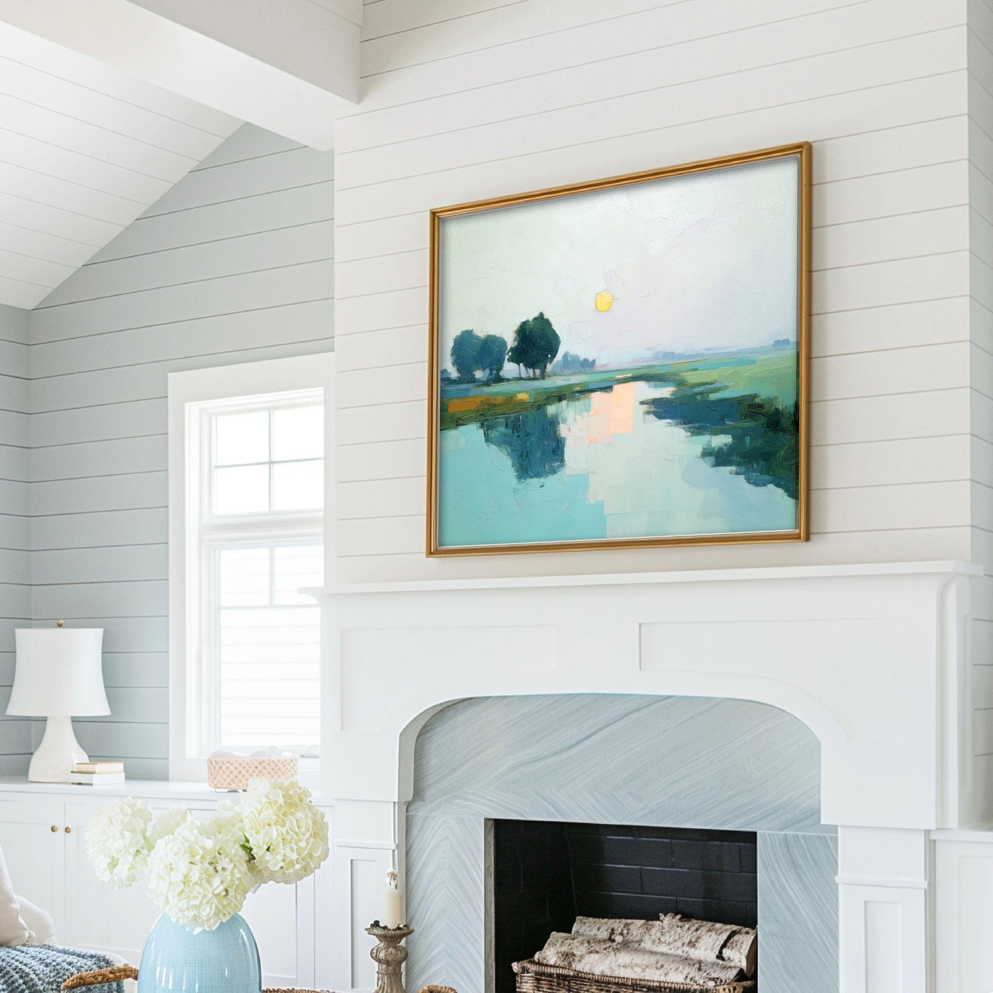 Marsh Landscape Art Prints: Impressionist Coastal Sunset Diptych