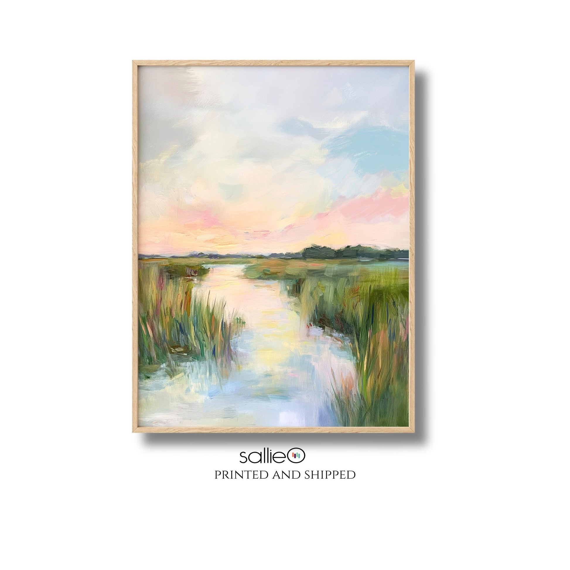 Marsh Sunset Print: Coastal Bayou Landscape Art, Pastel Sky