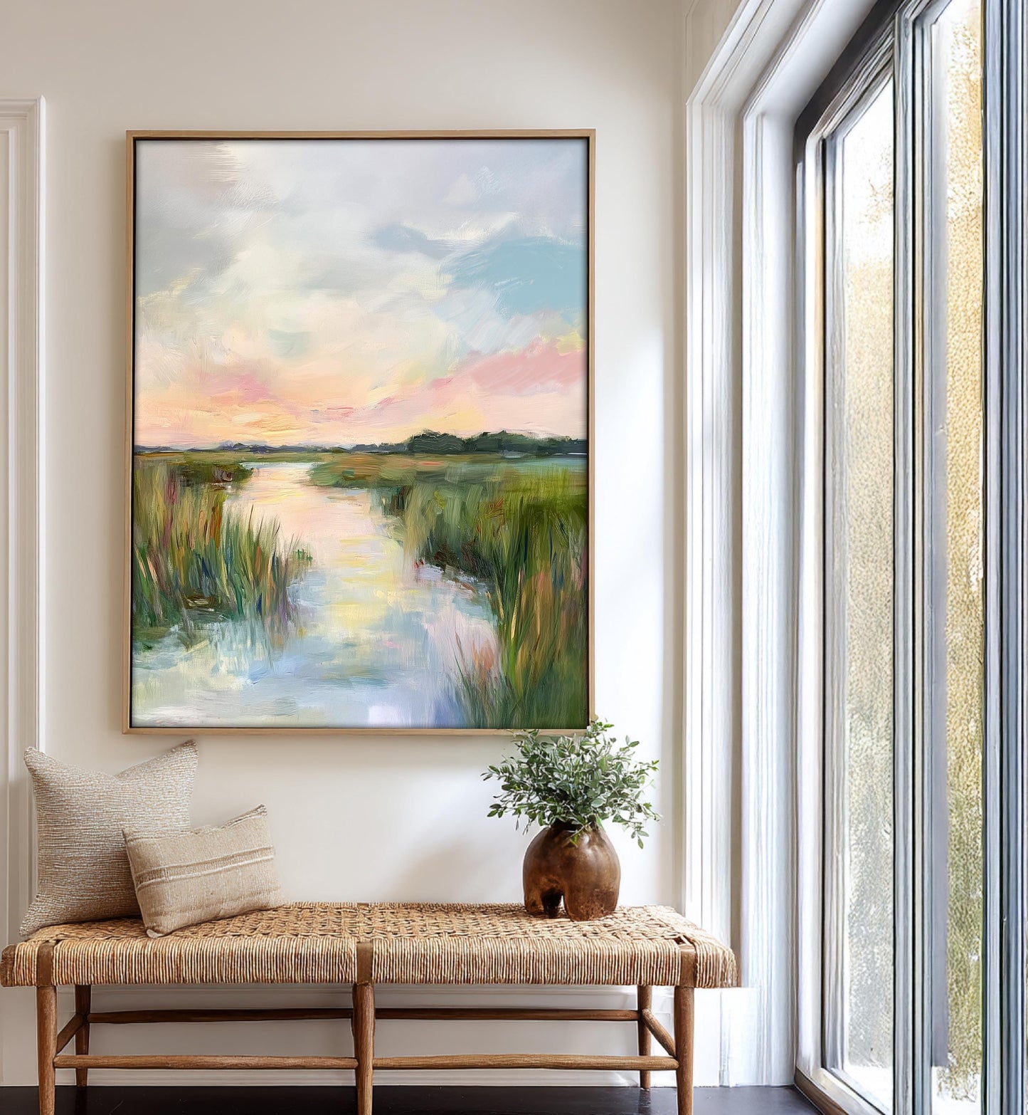 Marsh Sunset Print: Coastal Bayou Landscape Art, Pastel Sky