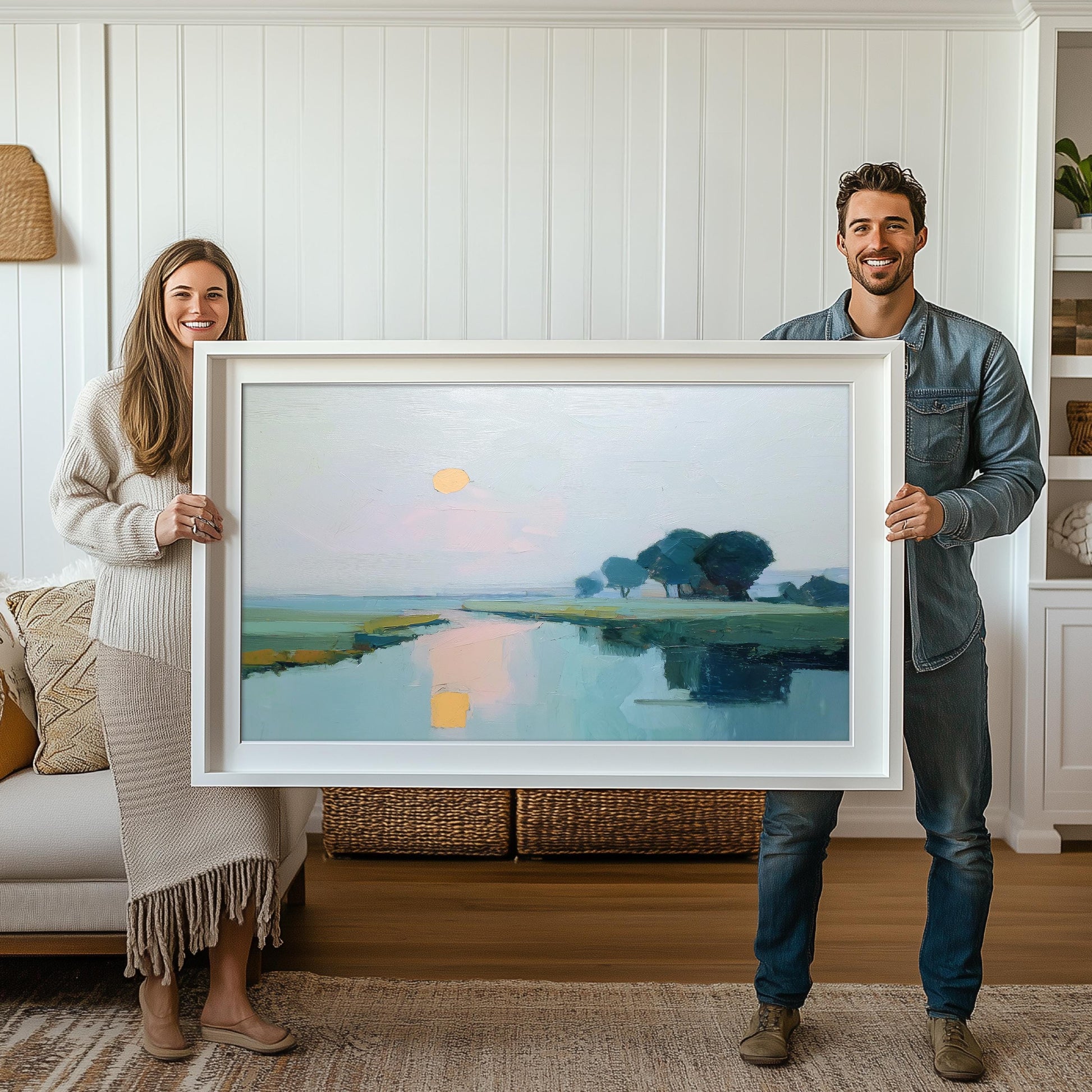 Coastal Marsh Sunset Art Print: Textured Pastel Landscape, SallieO