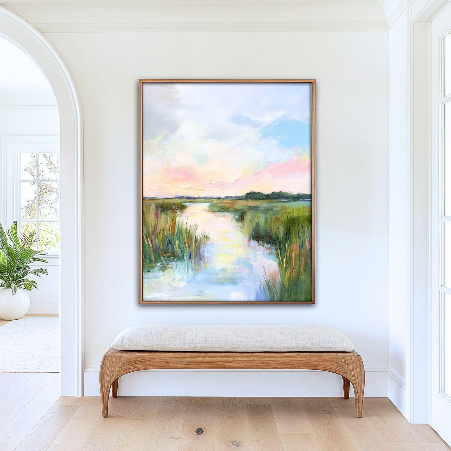 Marsh Sunset Print: Coastal Bayou Landscape Art, Pastel Sky