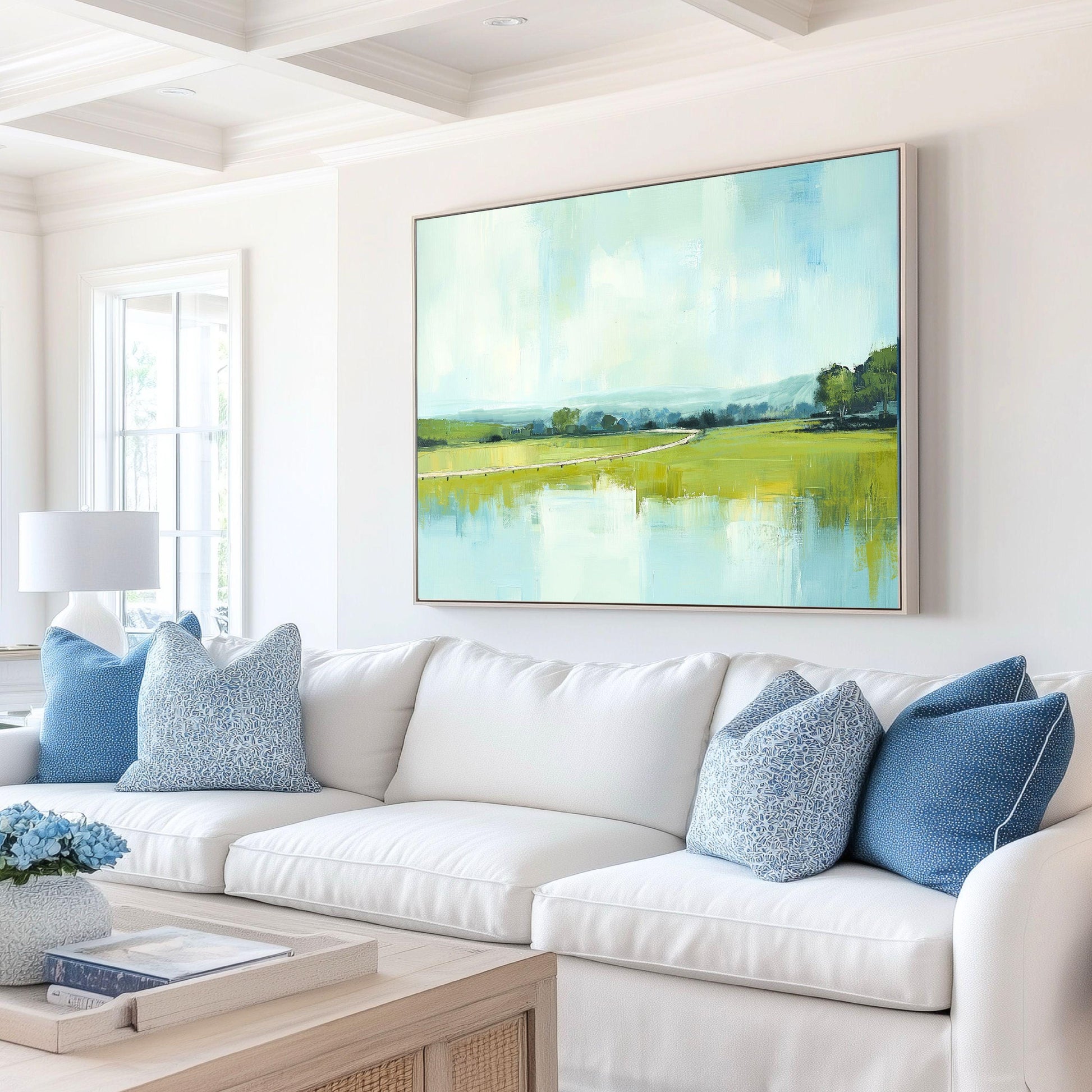 Coastal Marsh Art Print: Aqua Blue Green Landscape Painting